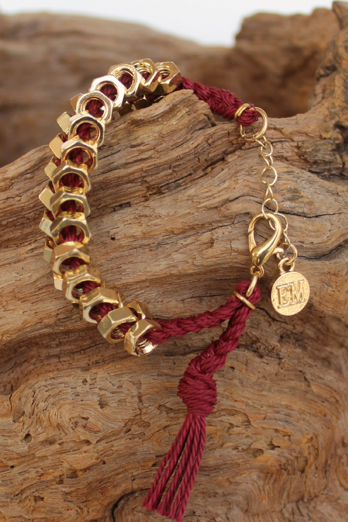 Elise M Braided Hex Nut Bracelet, Burgundy