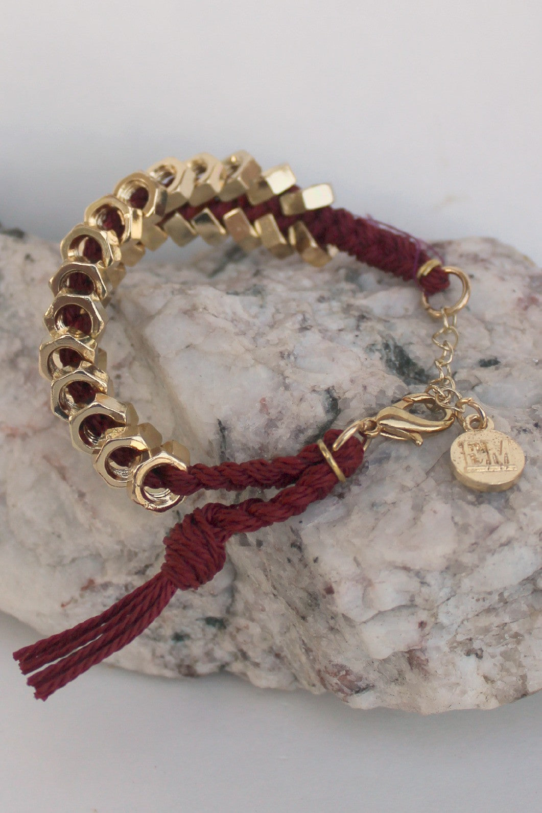 Elise M Braided Hex Nut Bracelet, Burgundy