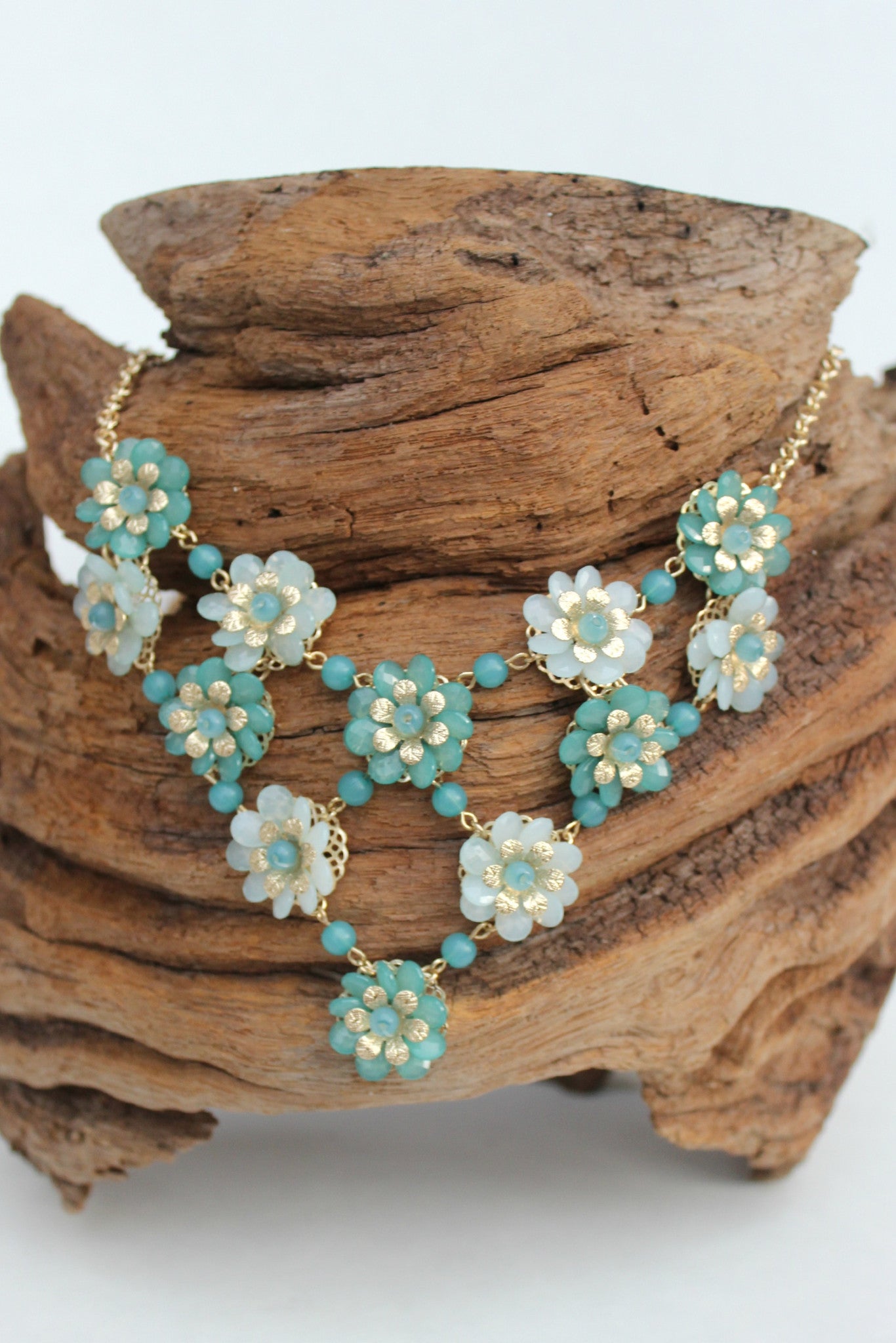 Flower Bib Necklace, Green