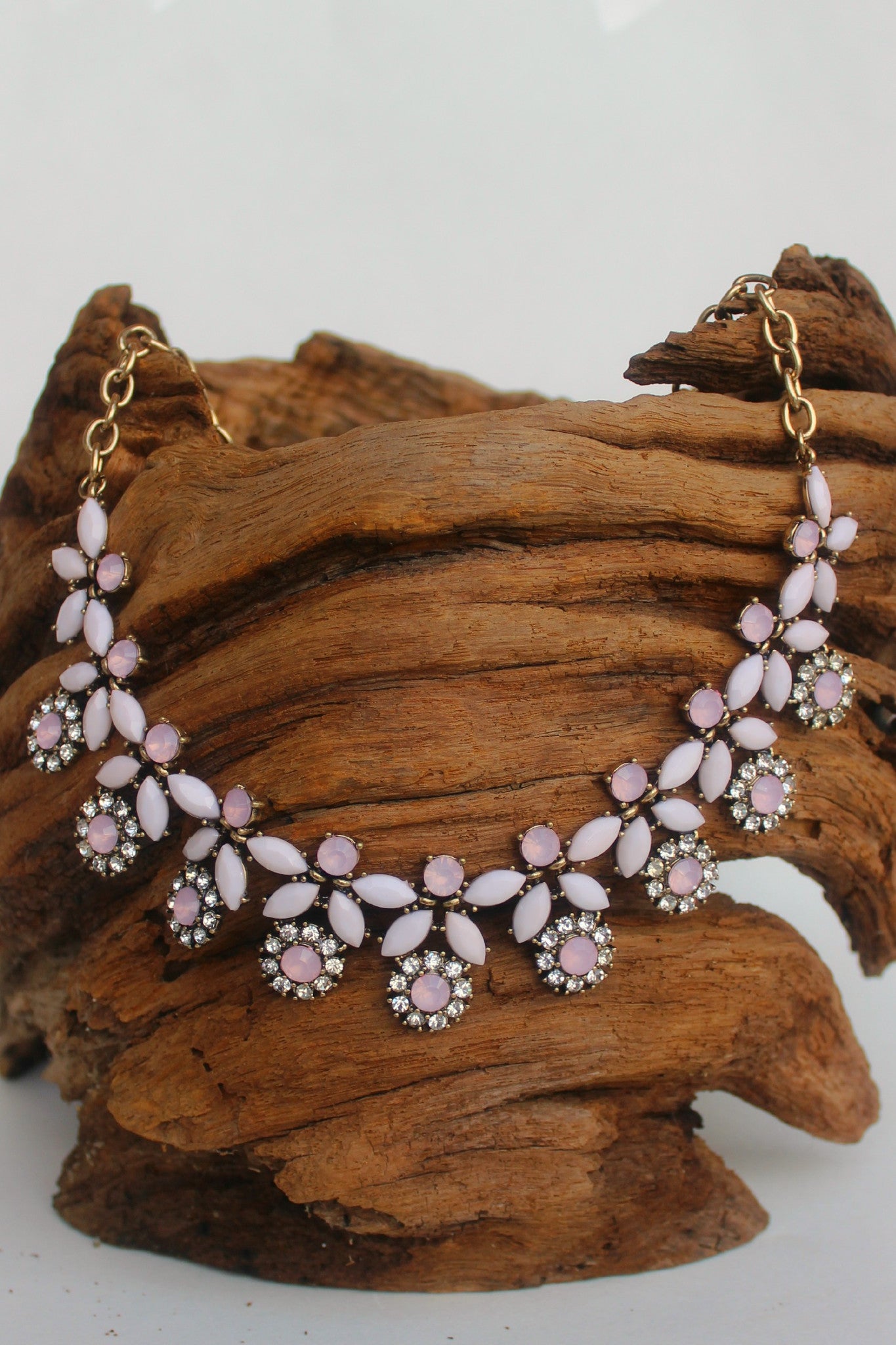 Marquise Flower Drop Bead Necklace, Pink