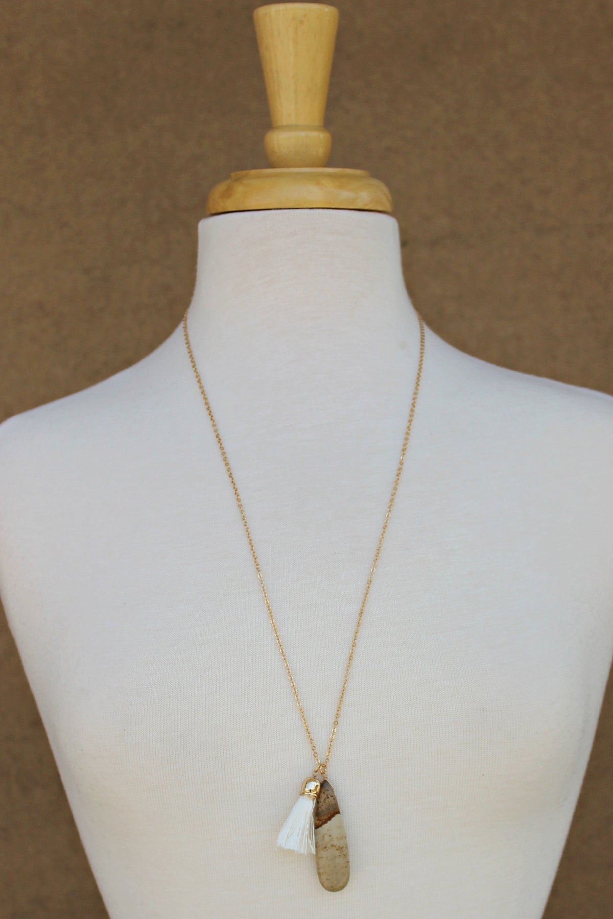Oval Stone with Tassel Necklace, Natural