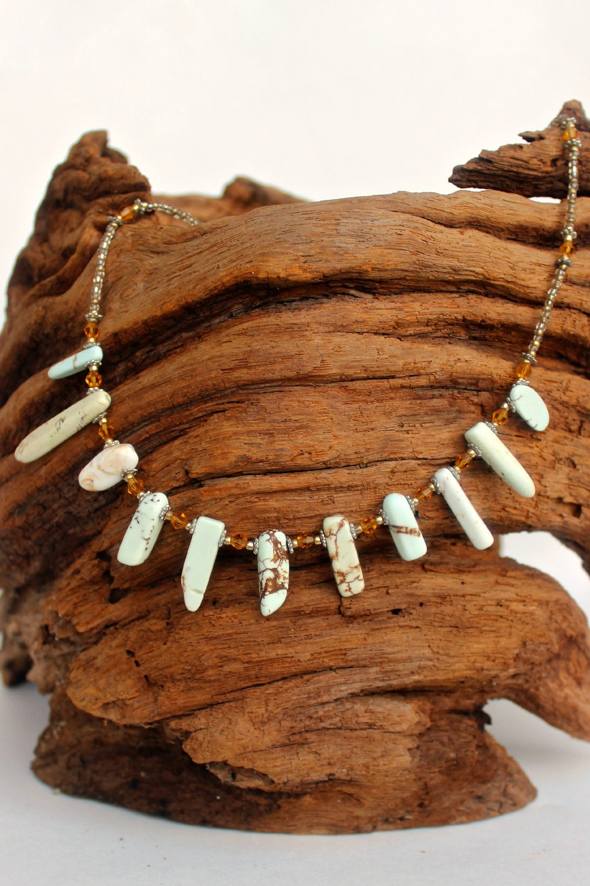 Stone Bar Beaded Necklace, Natural
