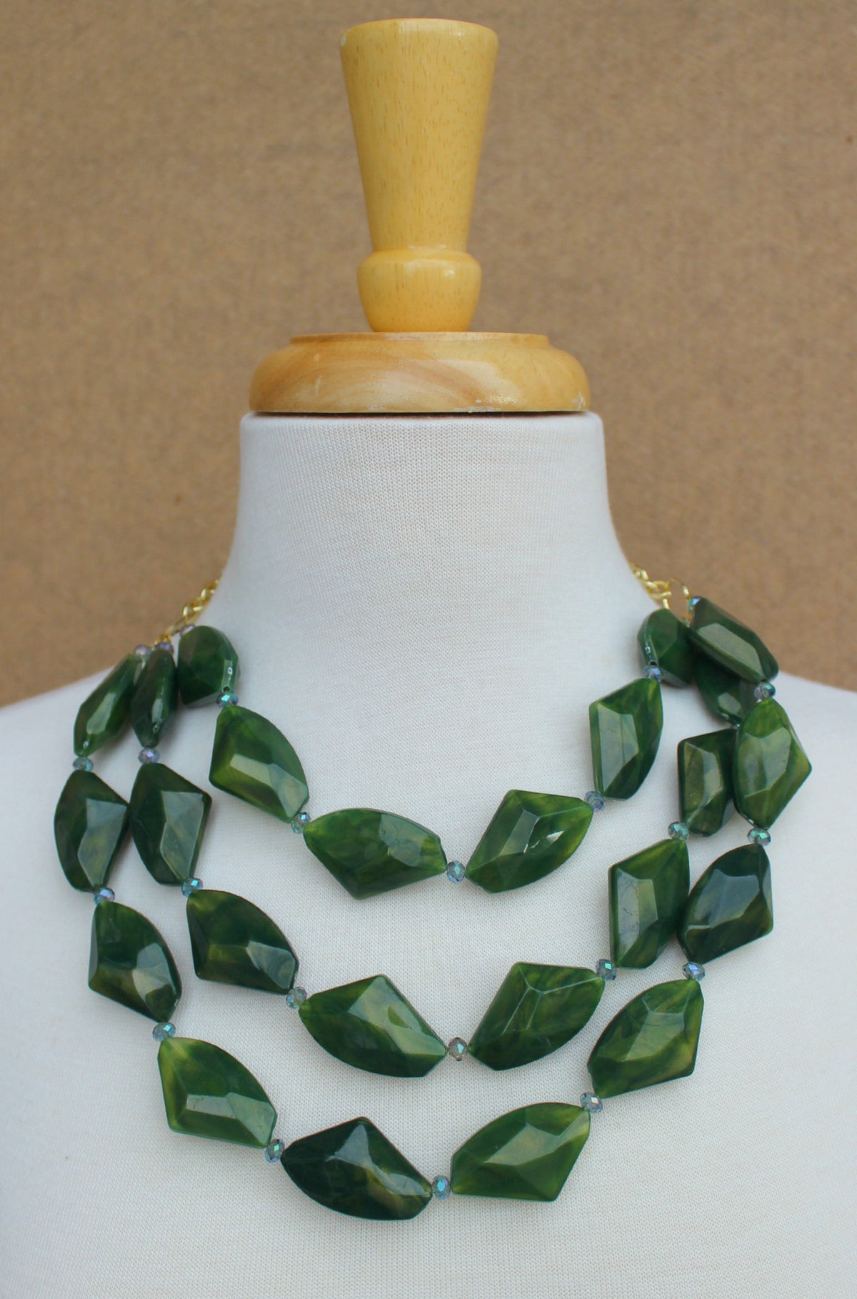 Triple Chunky Beaded Necklace, Green
