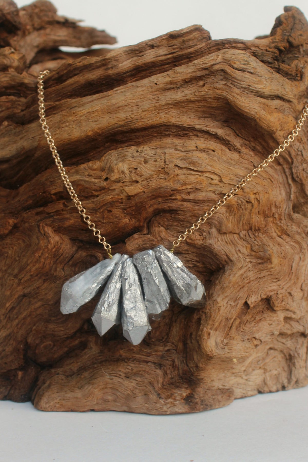 Natural Cut Stick Stone Necklace, Silver