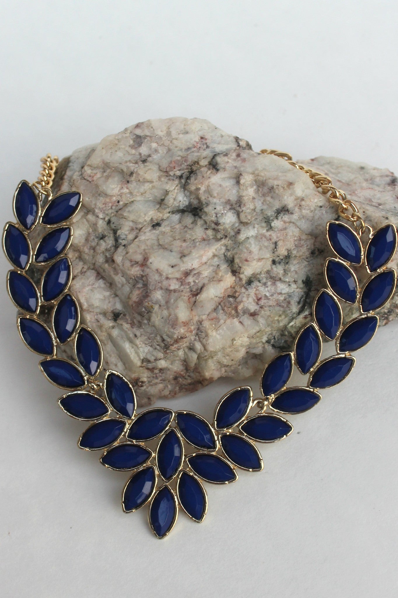 Multi Marquise Beaded Necklace, Navy