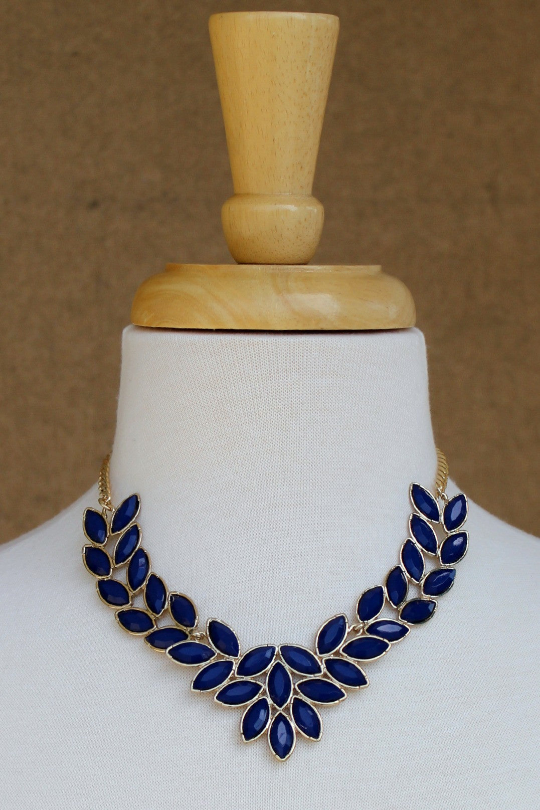 Multi Marquise Beaded Necklace, Navy