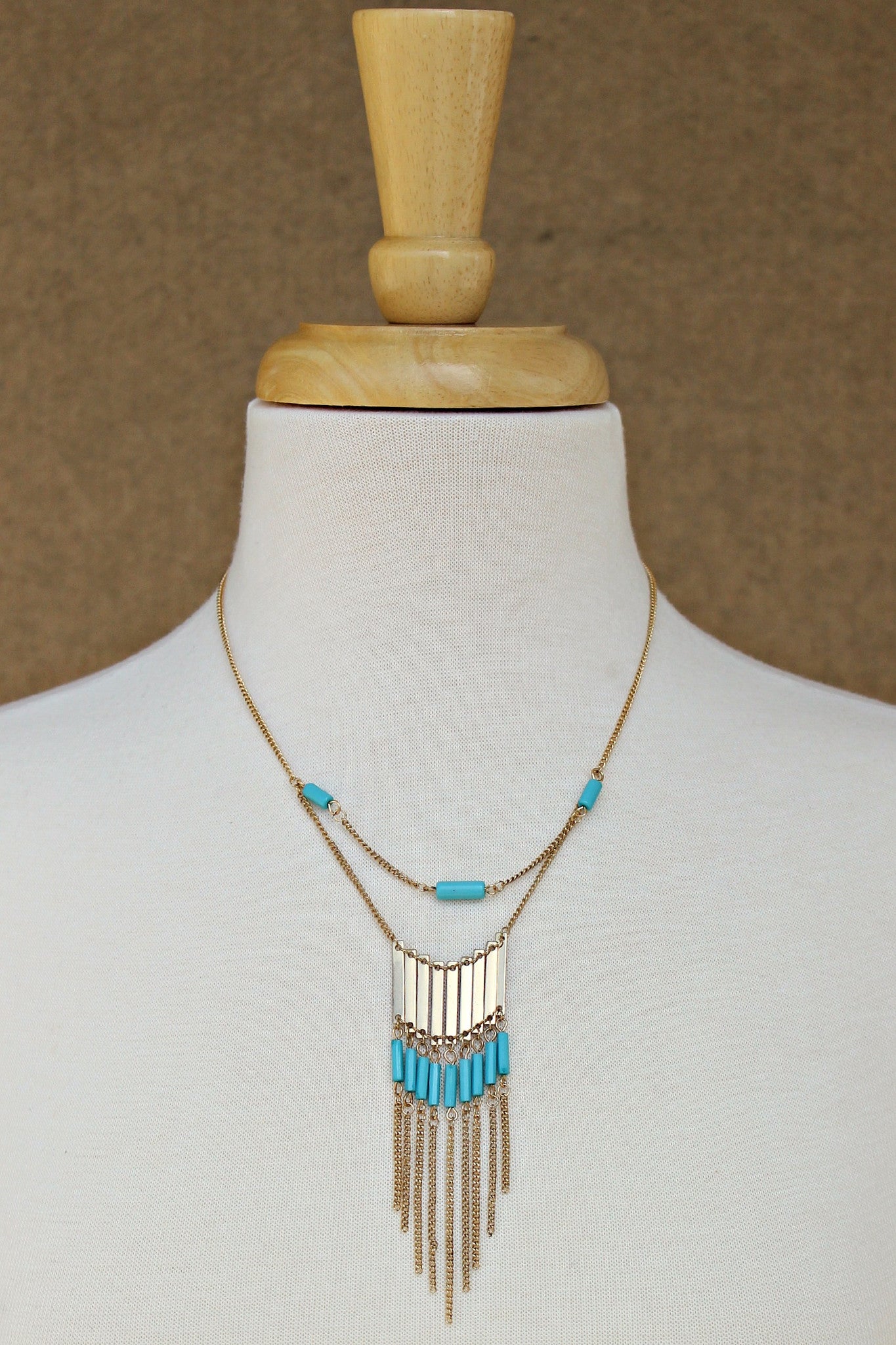 Bars, Beads, and Chains Necklace, Turquoise