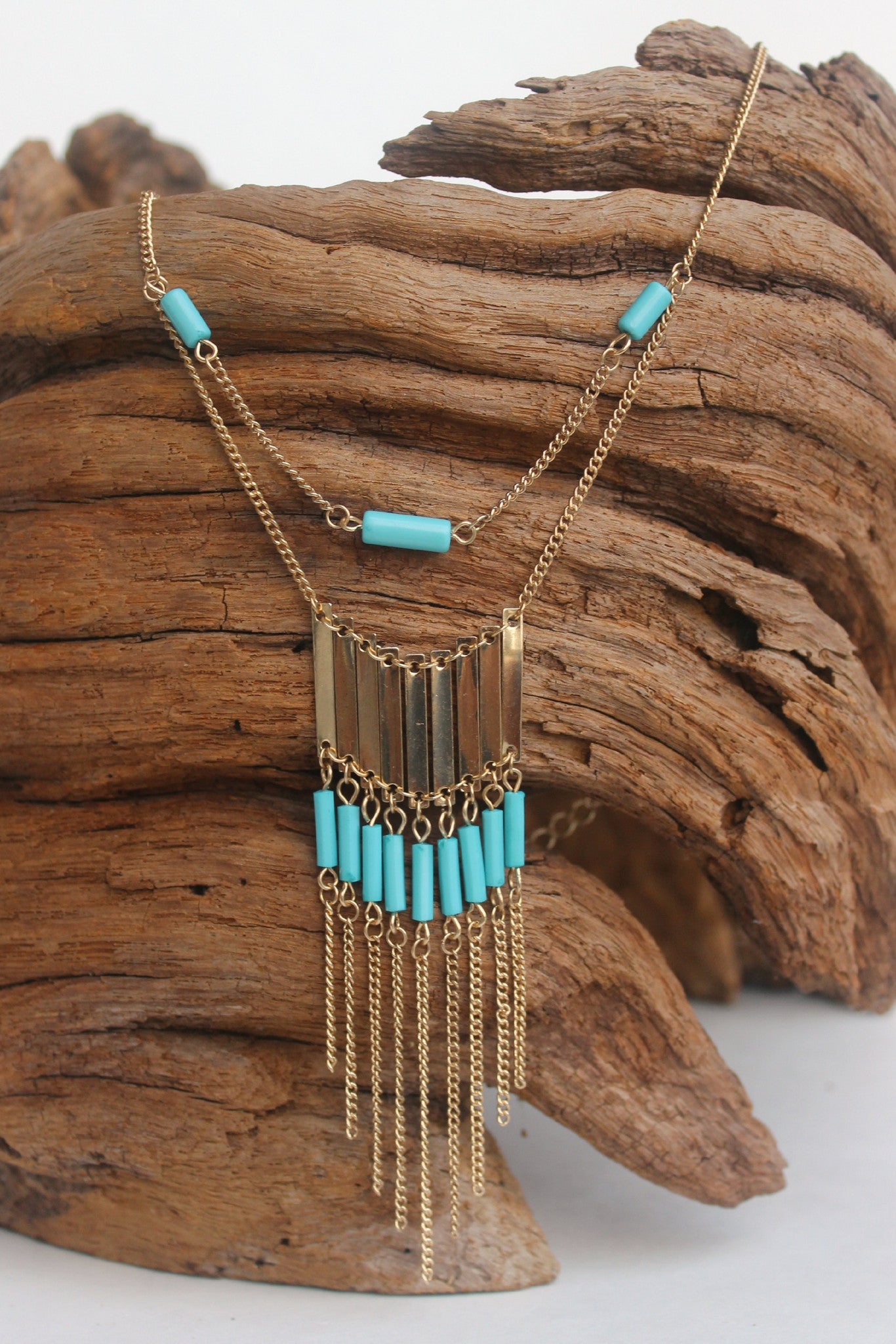 Bars, Beads, and Chains Necklace, Turquoise