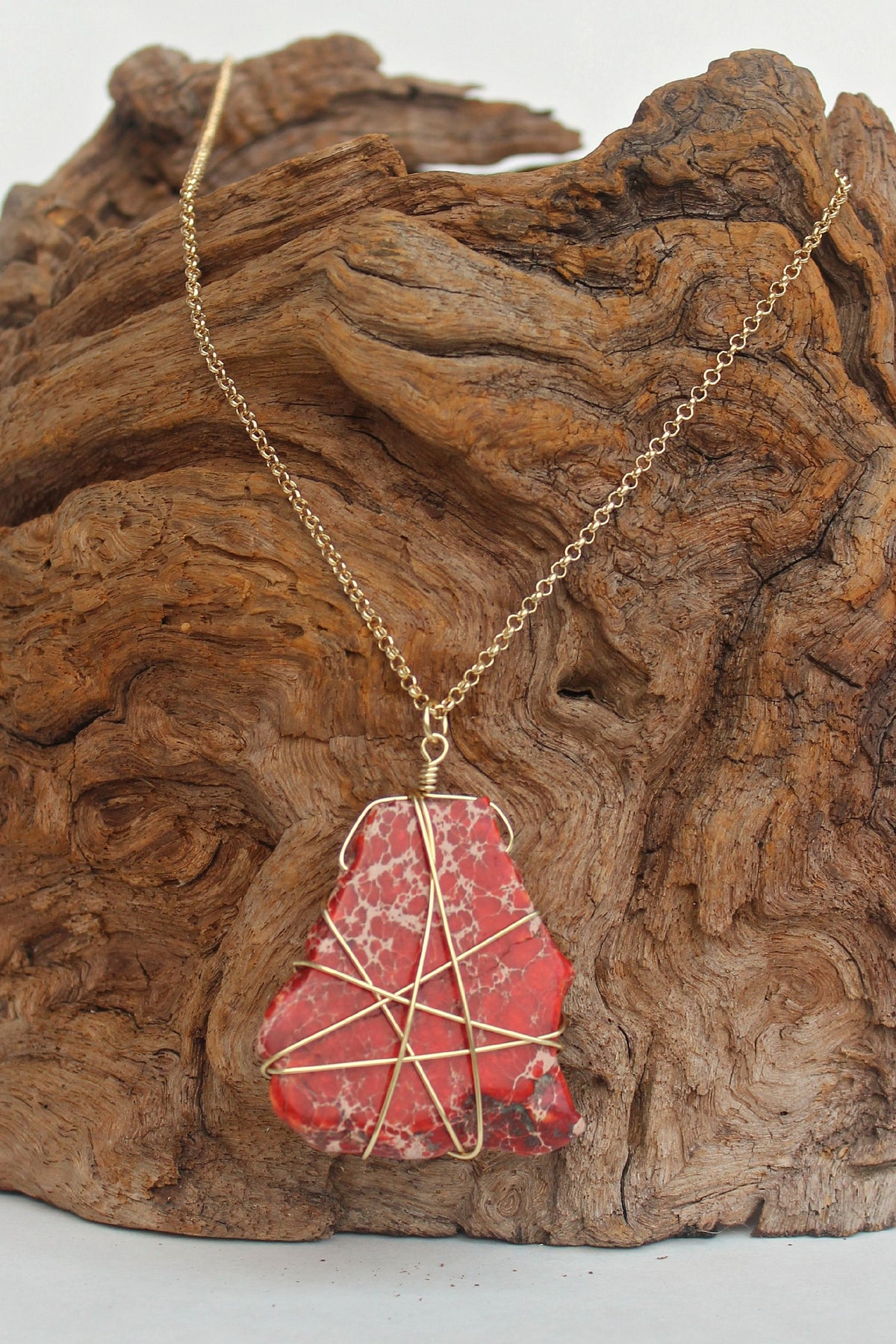 Wire Wrapped Stone Necklace, Red