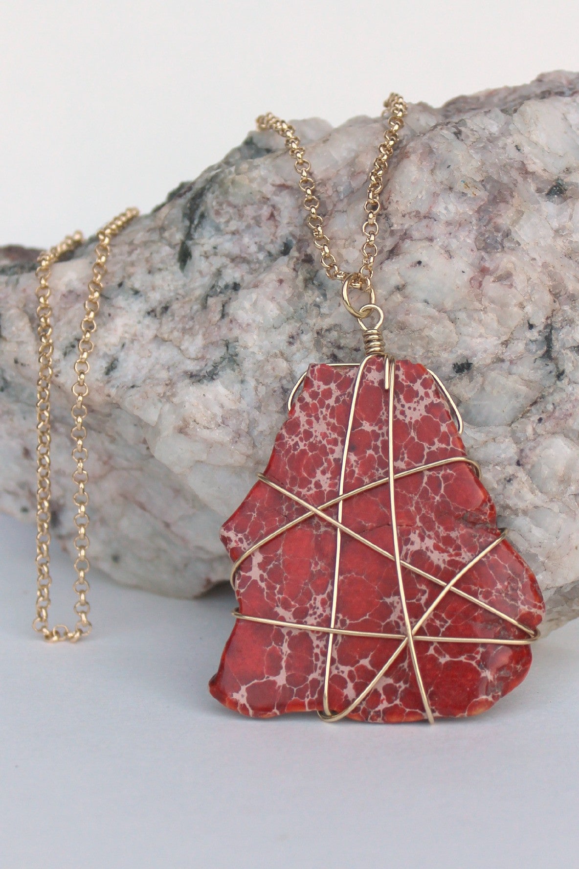 Wire Wrapped Stone Necklace, Red