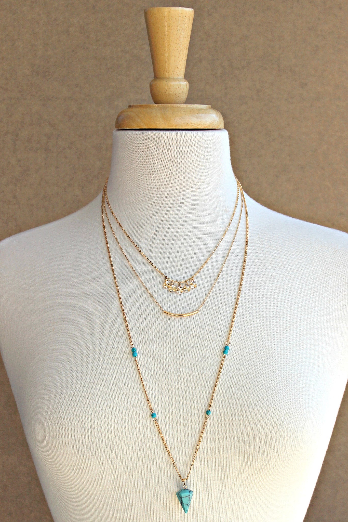 Layered Spike and Bar Necklace, Turquoise