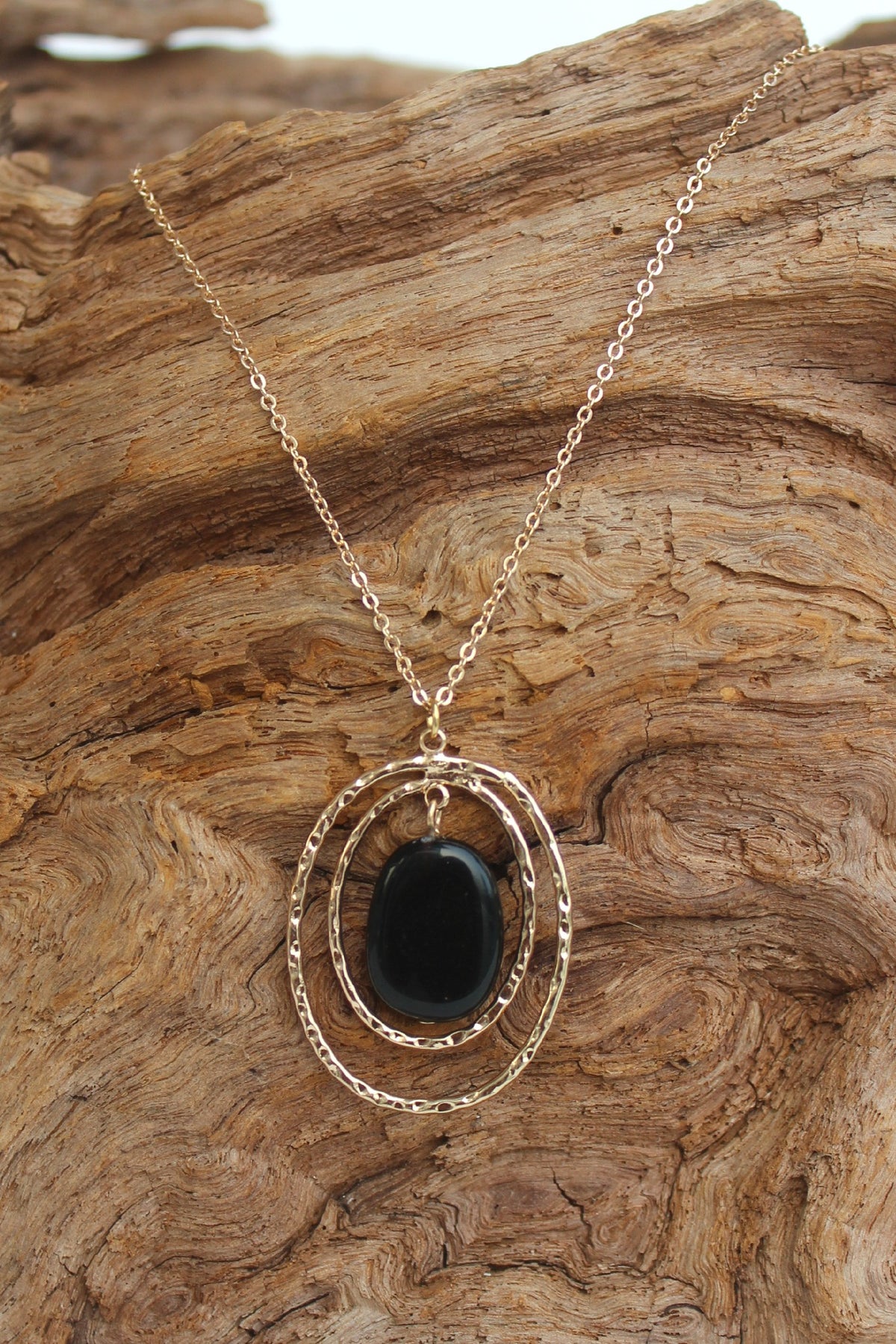 Double Oval Onyx Necklace, Black
