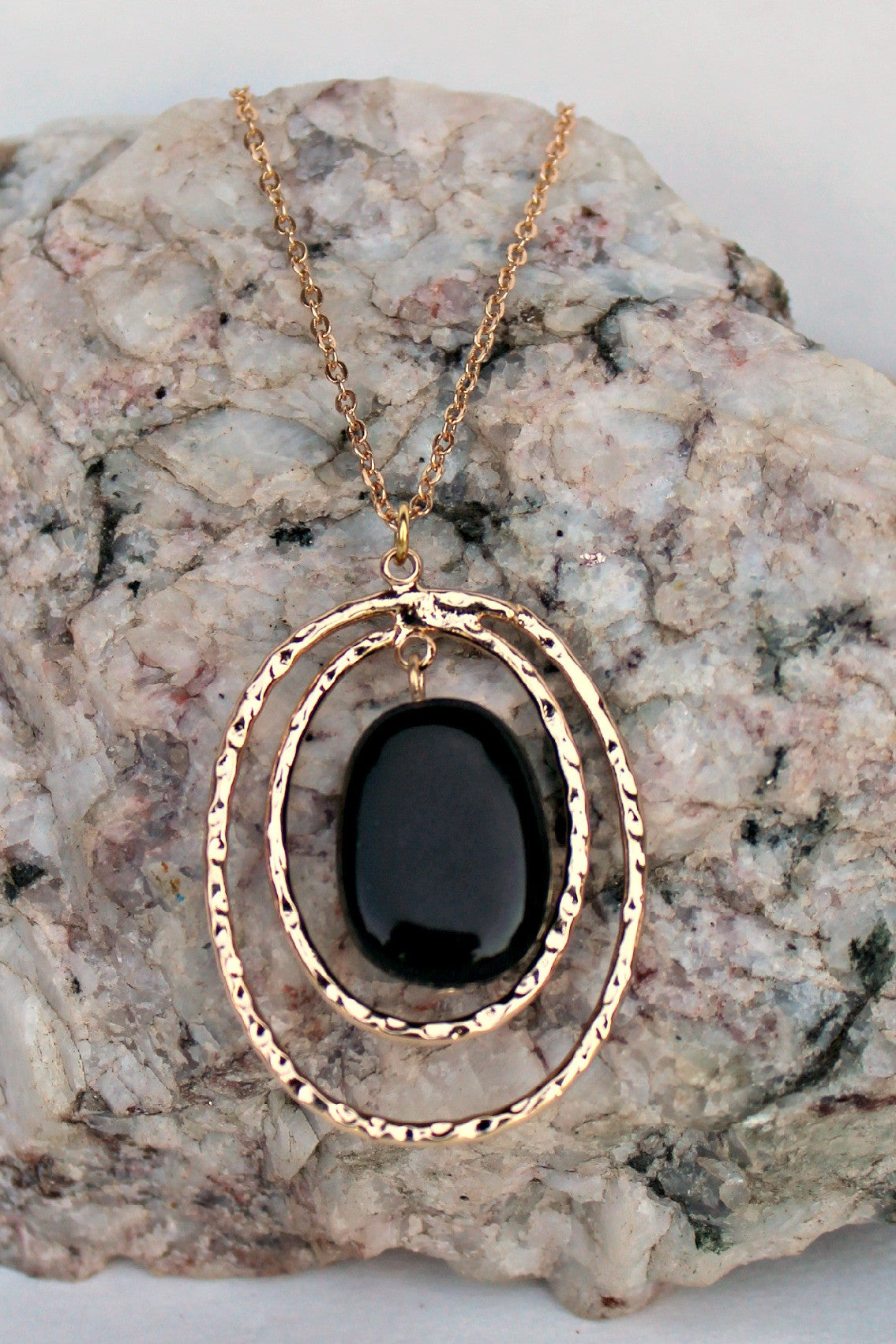 Double Oval Onyx Necklace, Black