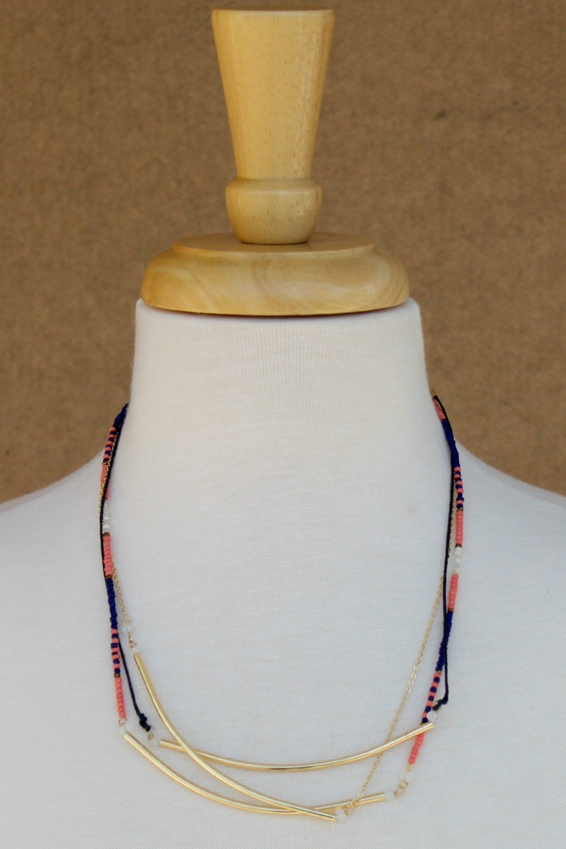 Three Strand Balance Bars and Beads Necklace, Orange