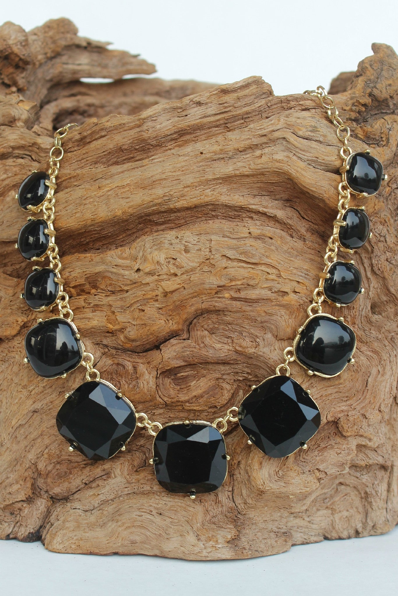 Square Bead Prong Necklace, Black