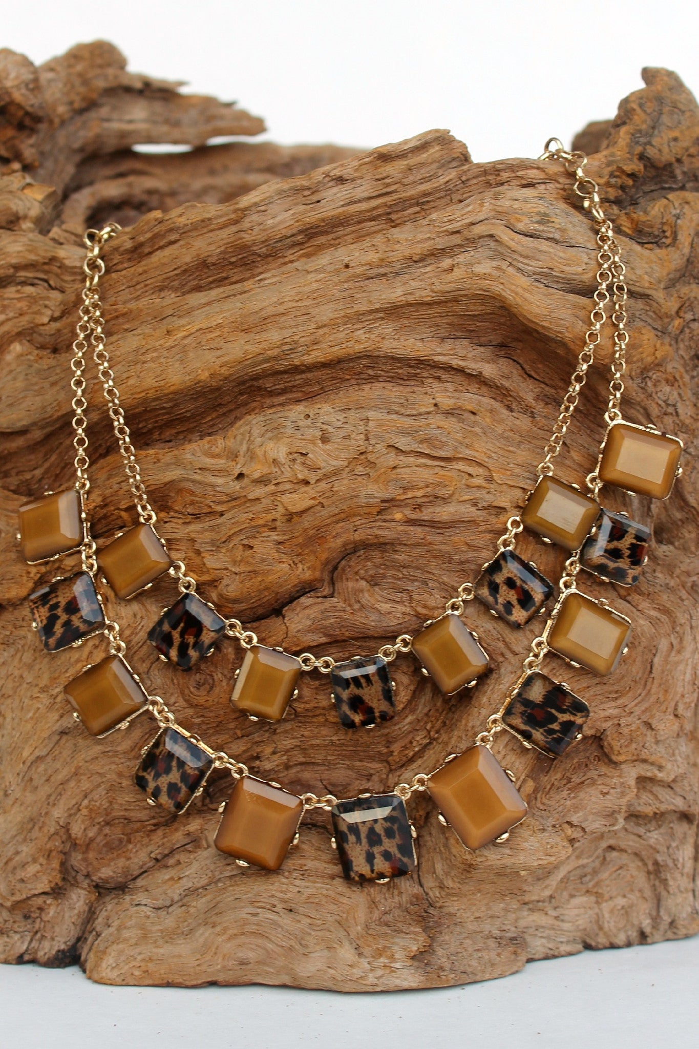 Animal Print Beaded Necklace, Brown