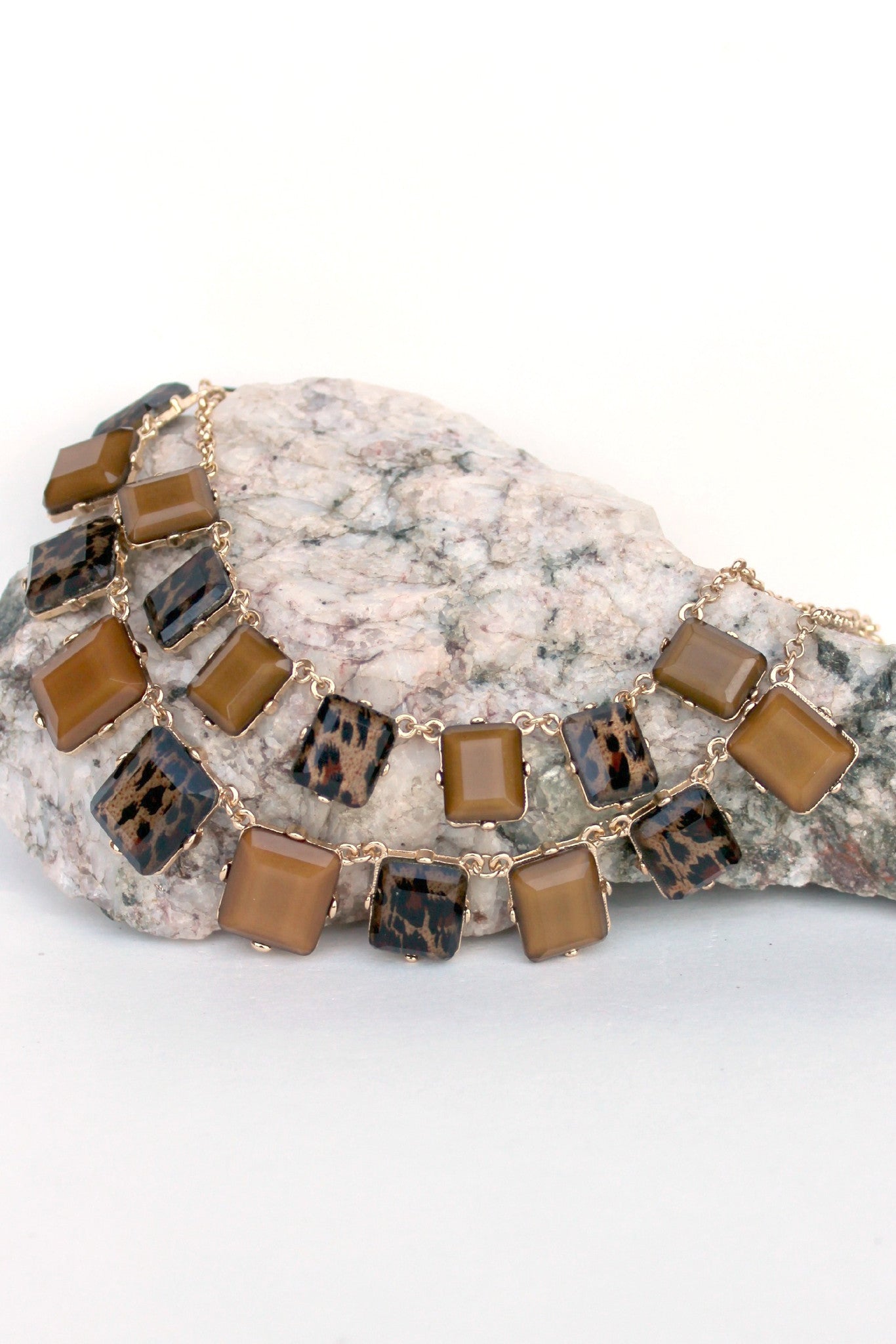 Animal Print Beaded Necklace, Brown