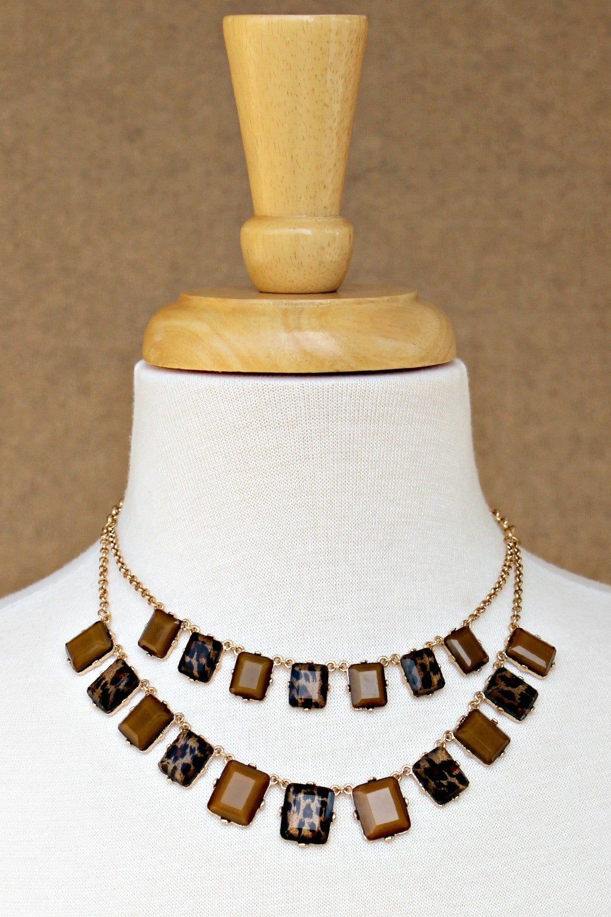 Animal Print Beaded Necklace, Brown