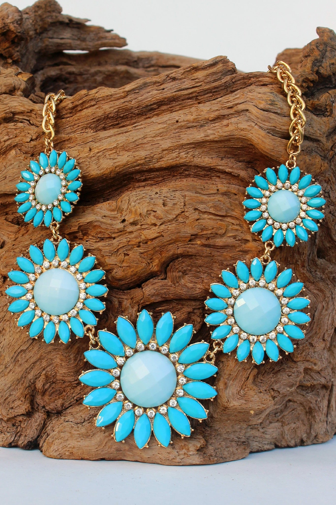 Graduated Daisy Statement Necklace, Aqua