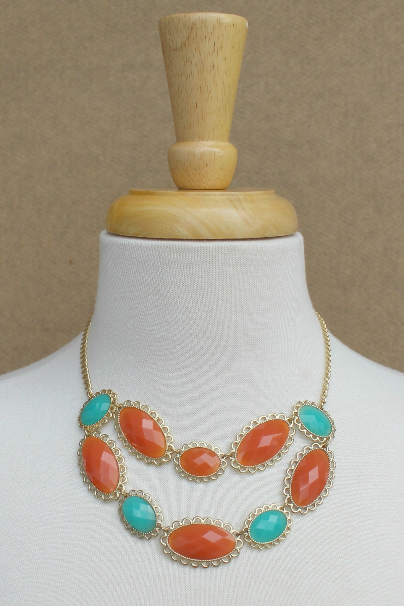 Double Strand Oval Necklace, Coral