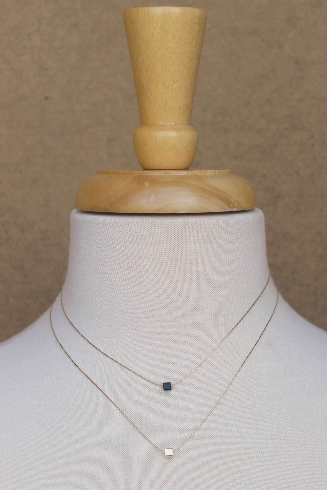 Layered Two Row Cubed Necklace, Black