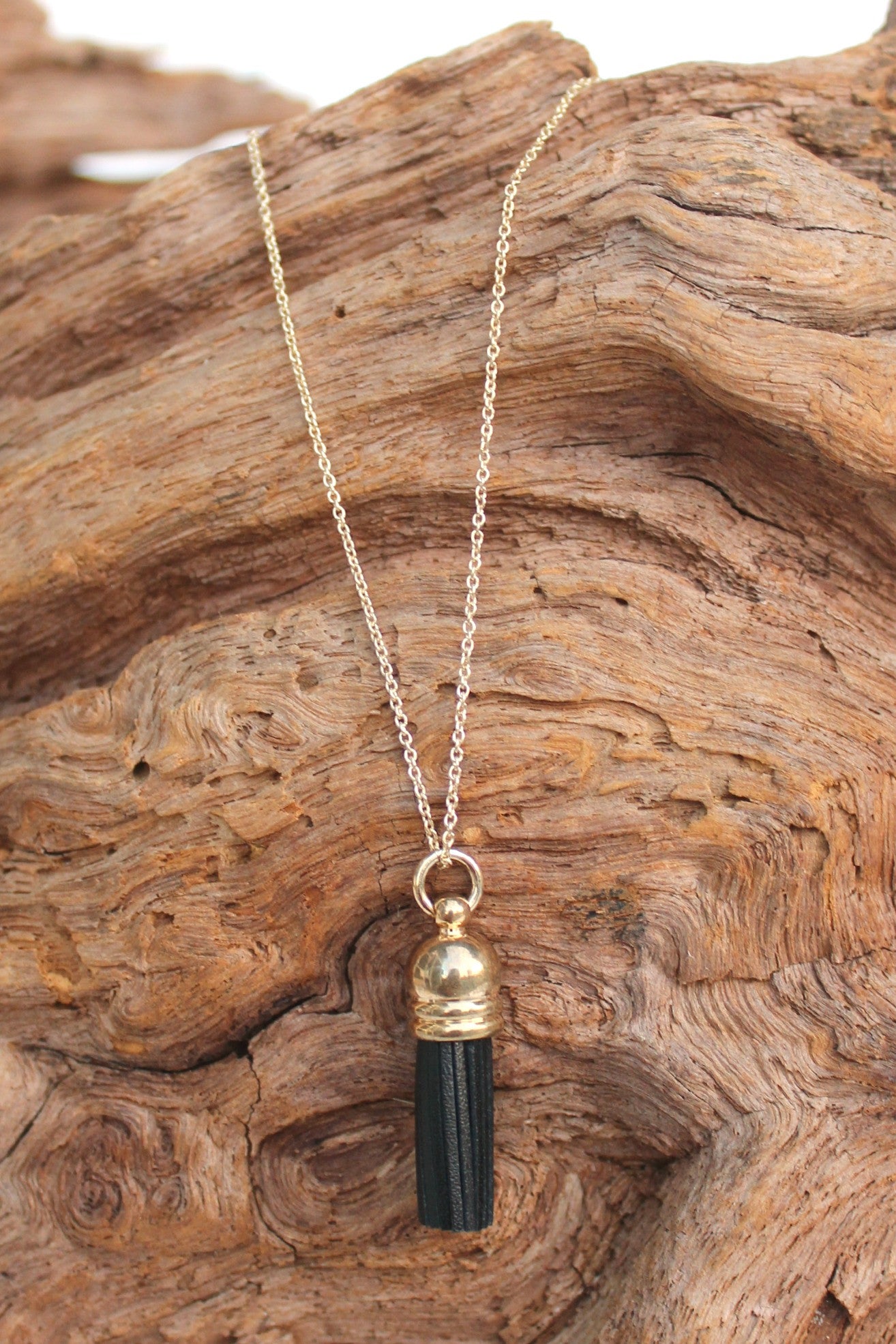 Leather Tassel Necklace, Black