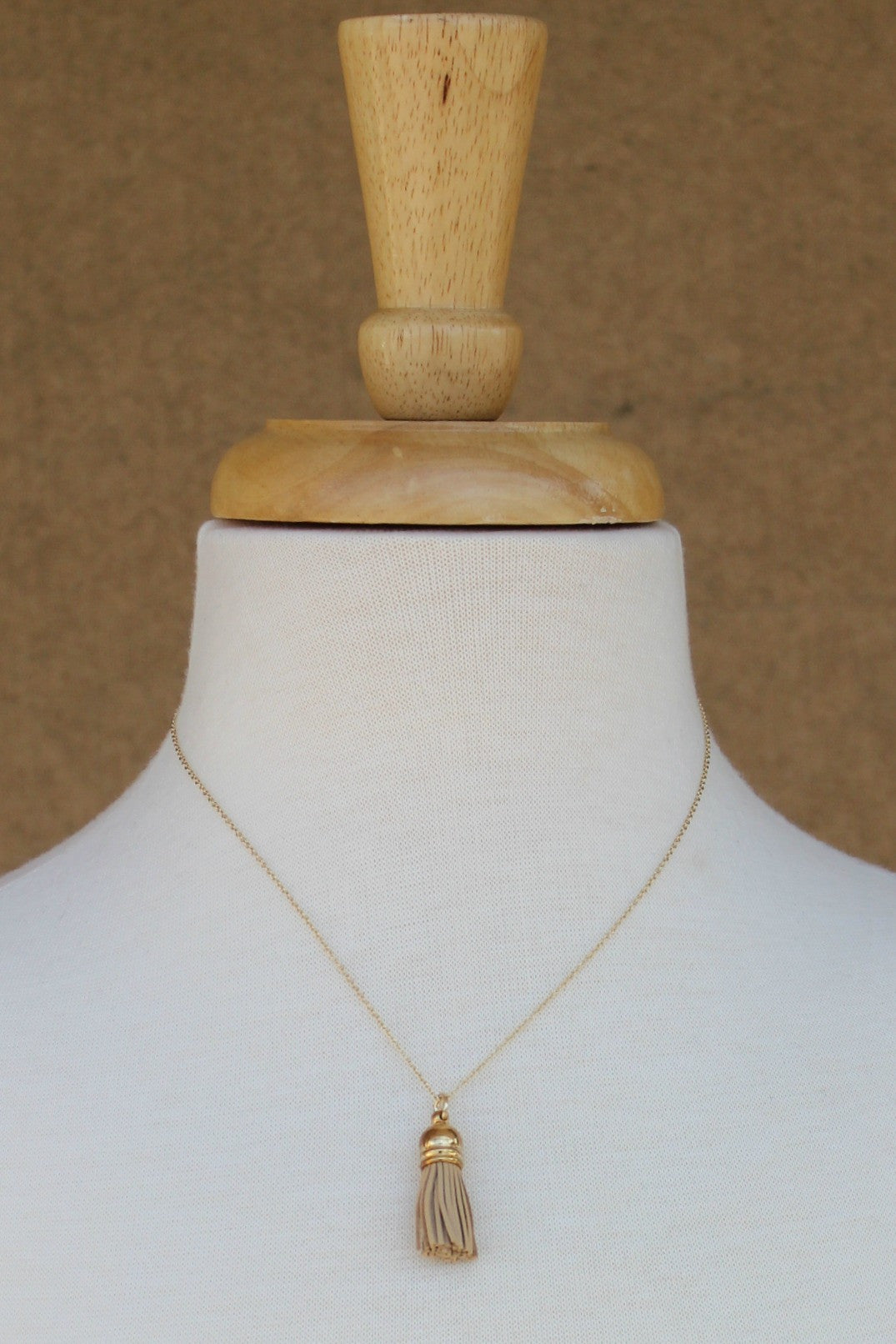 Leather Tassel Necklace, Beige