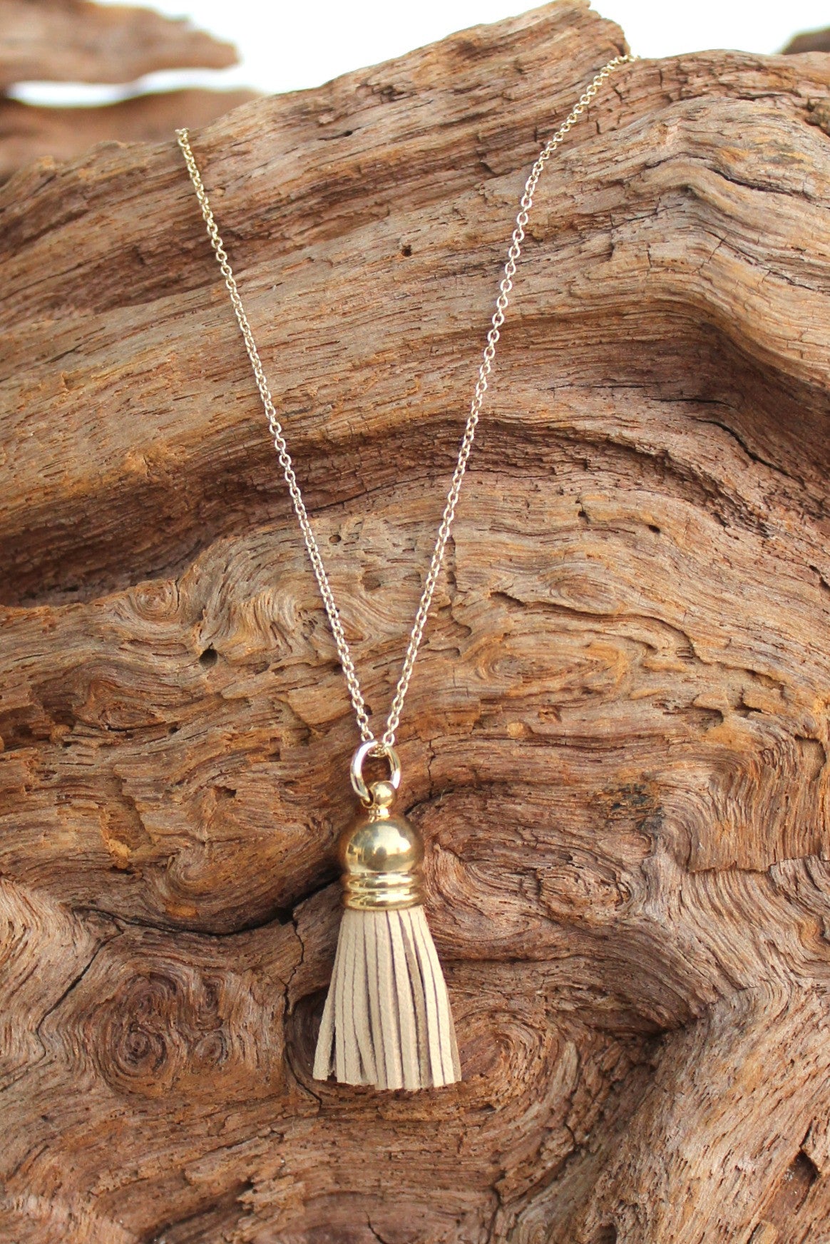 Leather Tassel Necklace, Beige