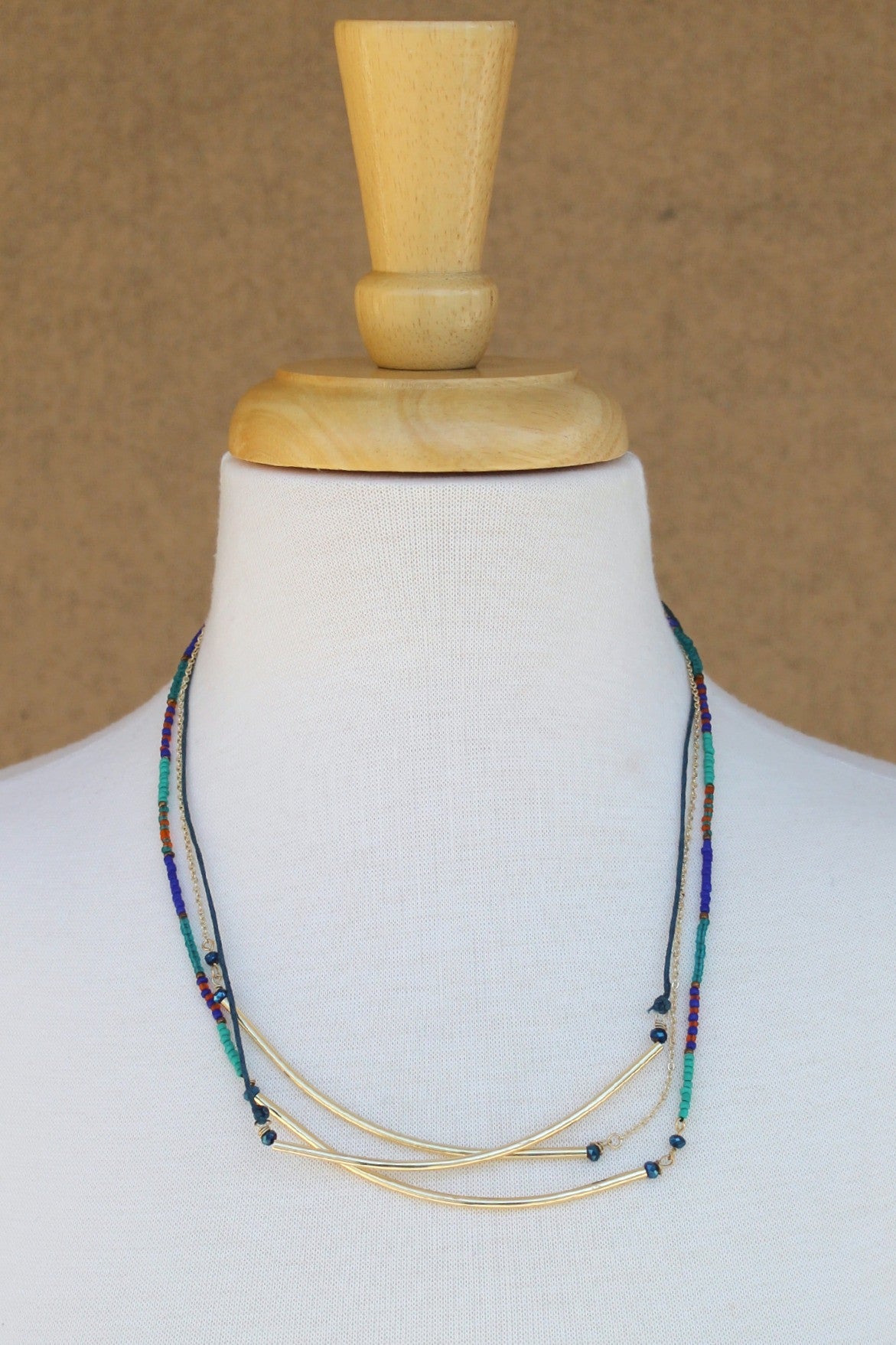 Three Strand Balance Bars and Beads Necklace, Multi