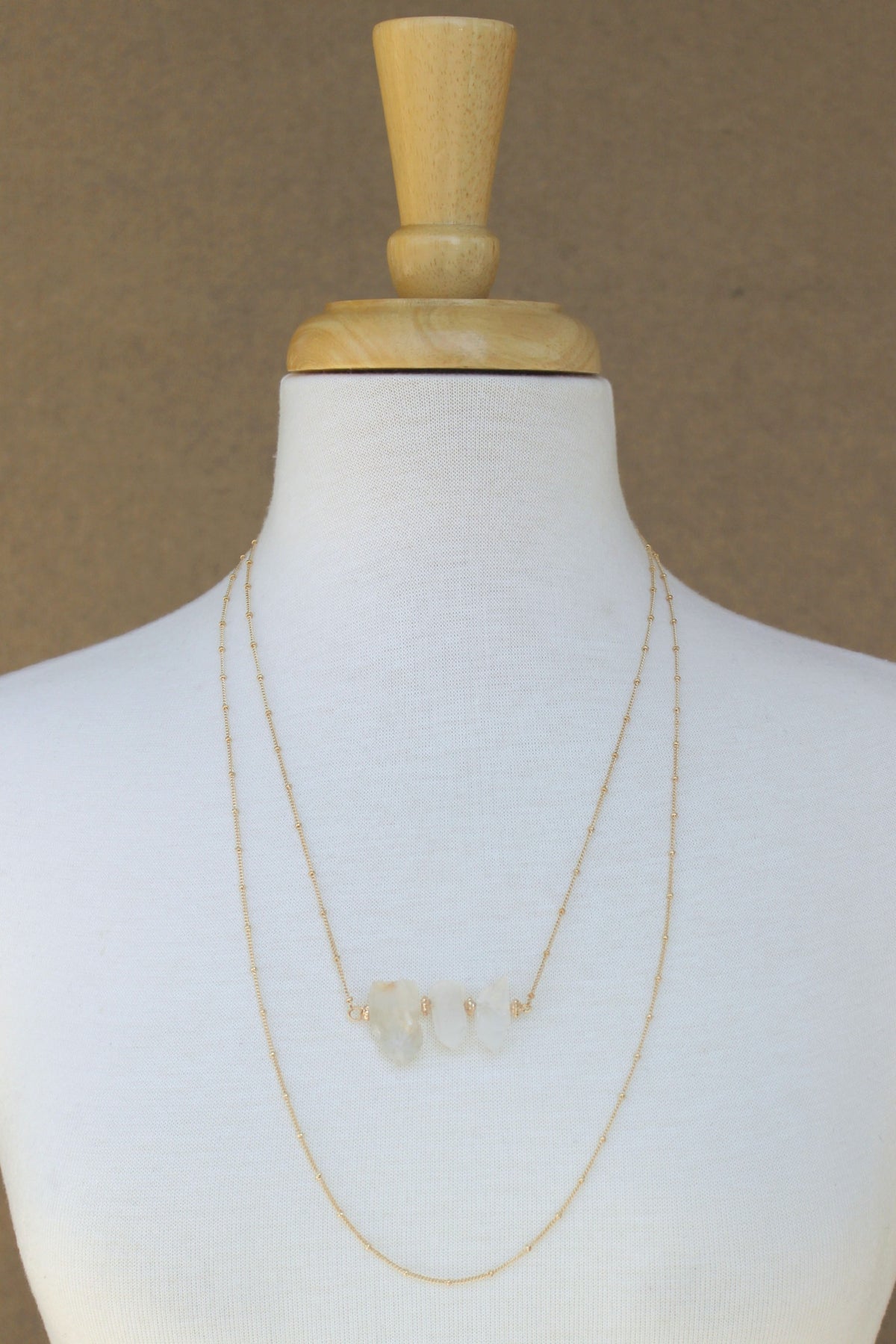 Double Chain Three Quartz Necklace, Gold