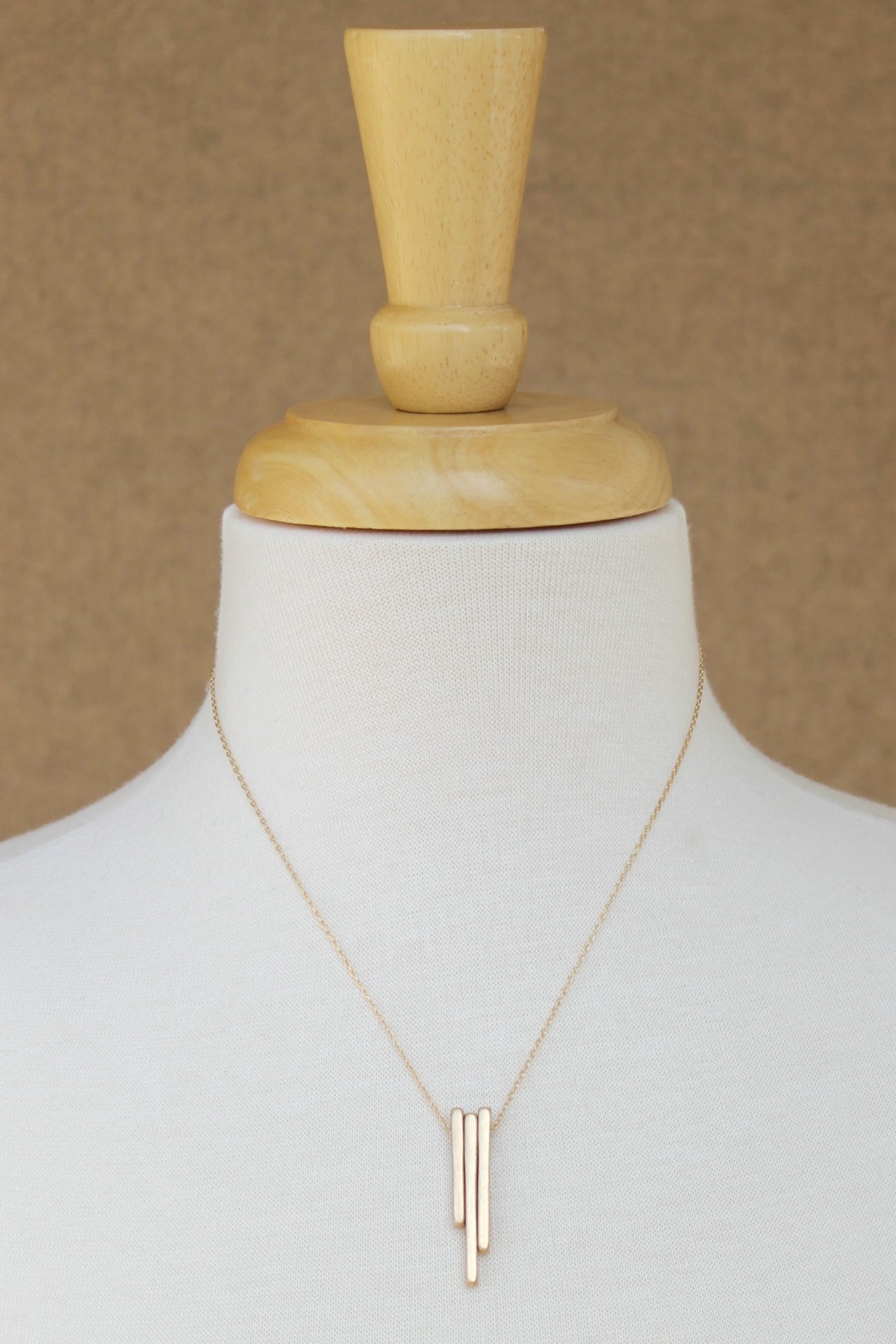 Sliding Three Metal Bar Necklace, Gold