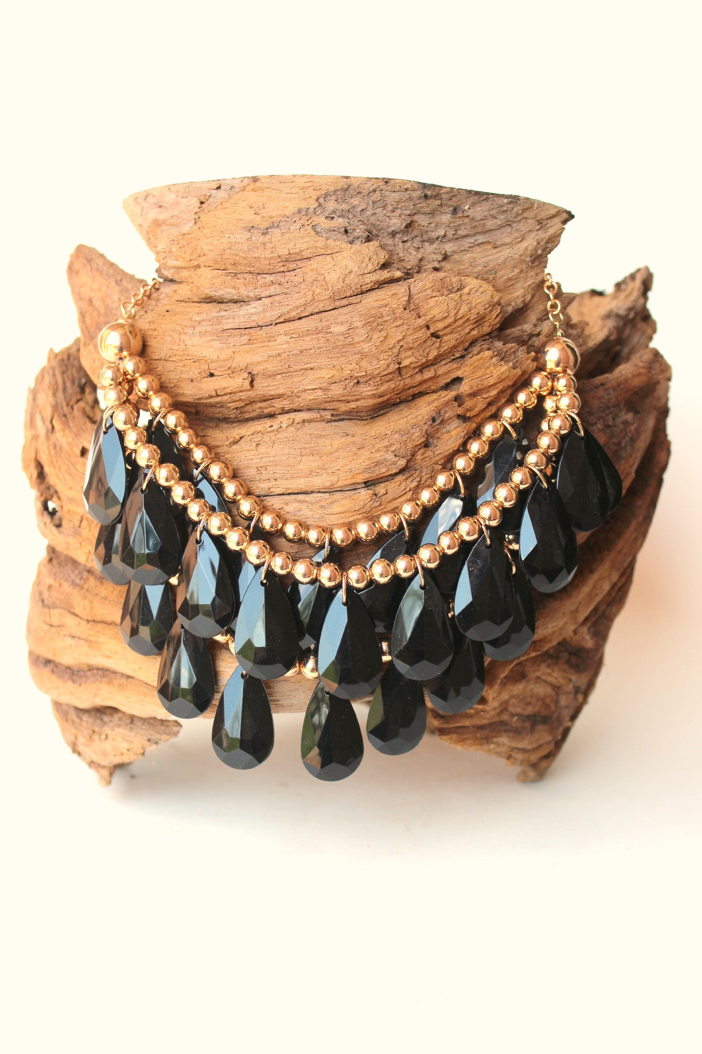 Three Layered Teardrop Statement Necklace, Black