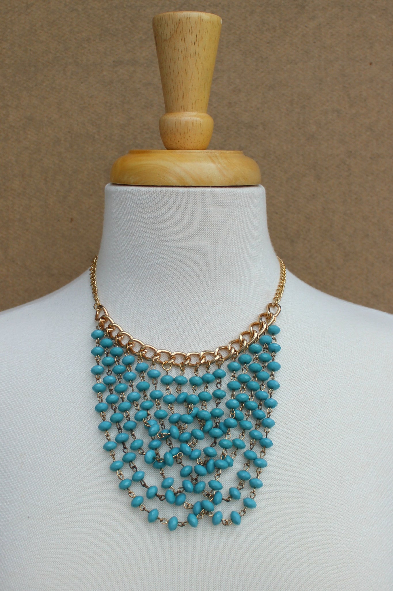 Beaded Bib Necklace, Turquoise