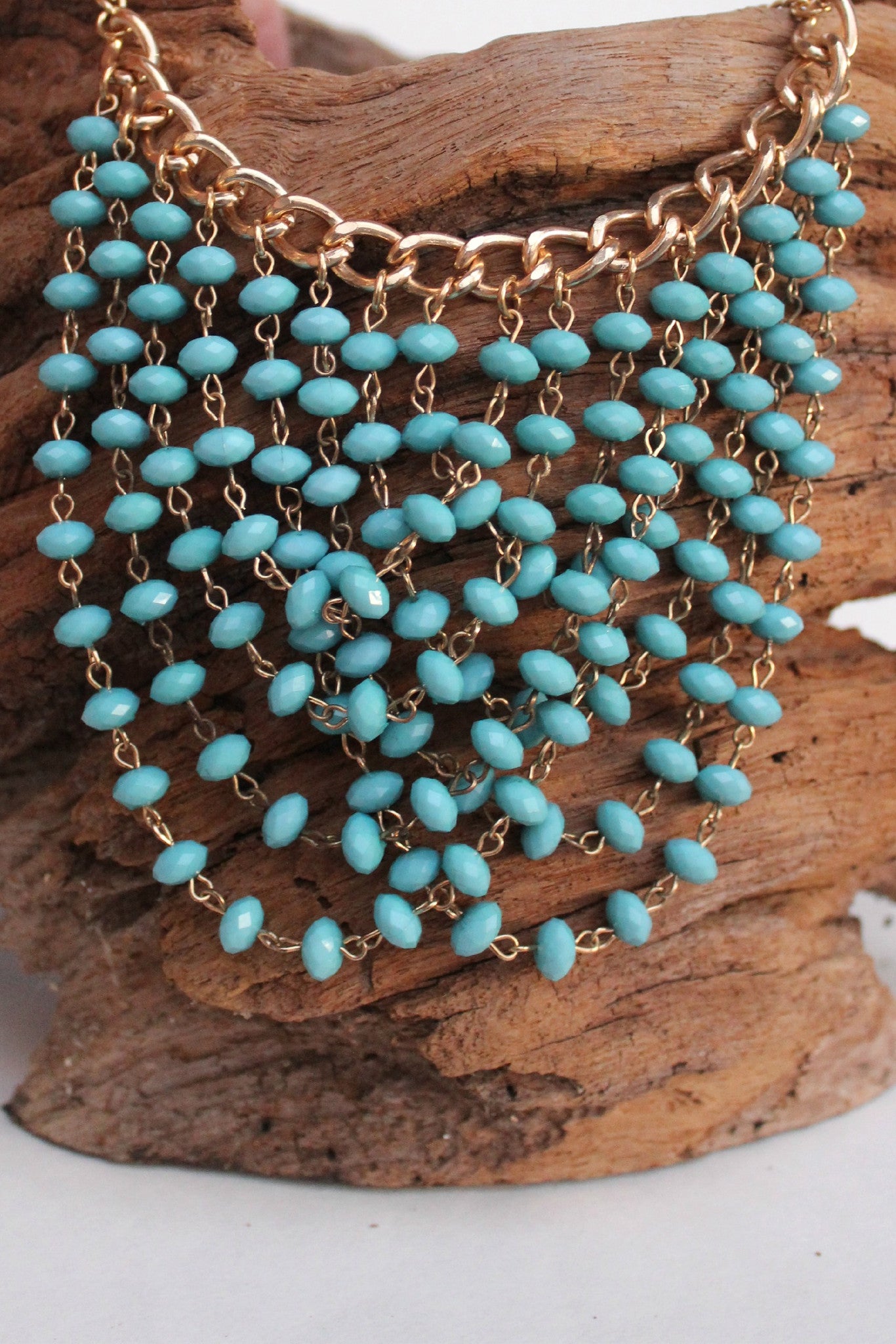 Beaded Bib Necklace, Turquoise