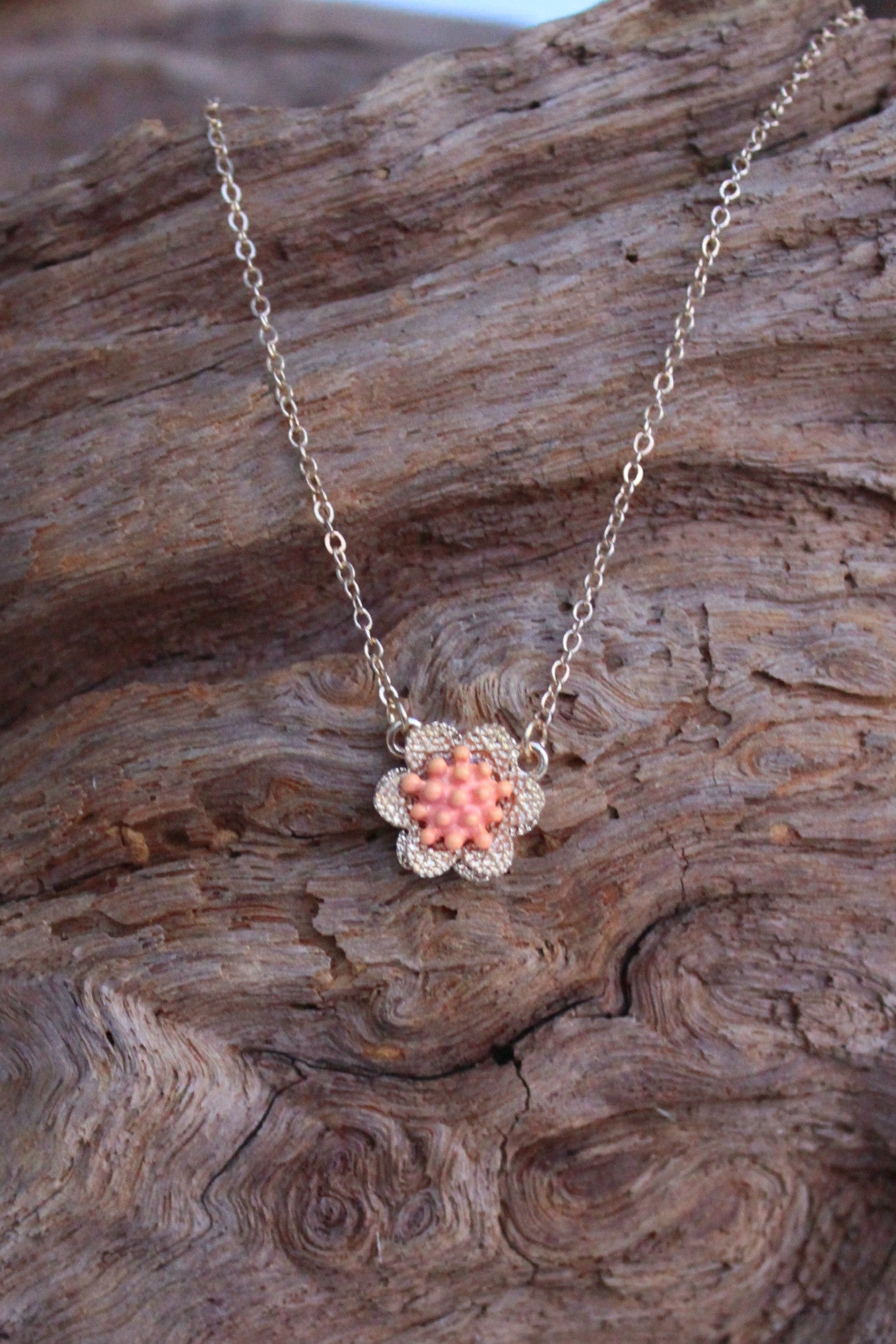 Delicate Flower Necklace, Orange