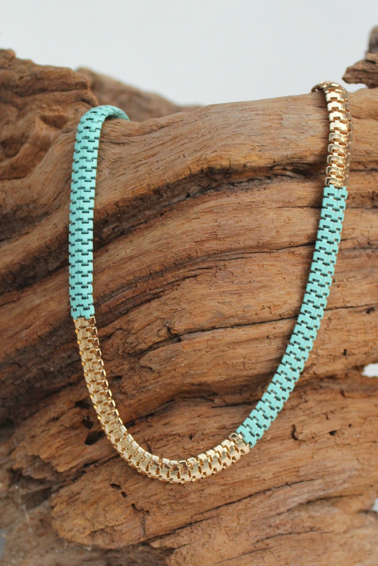 Colorblock Serpentine Necklace, Turquoise