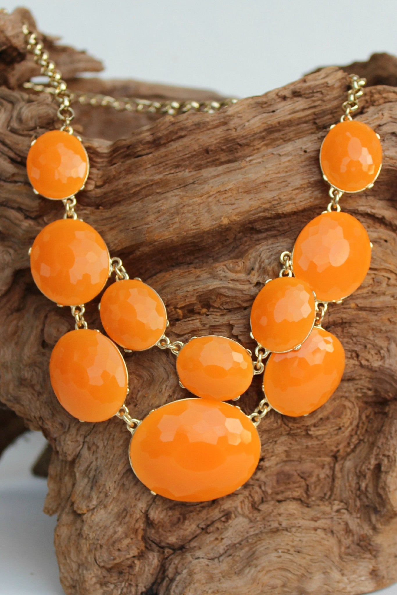 Oval Beaded Bib Necklace, Orange