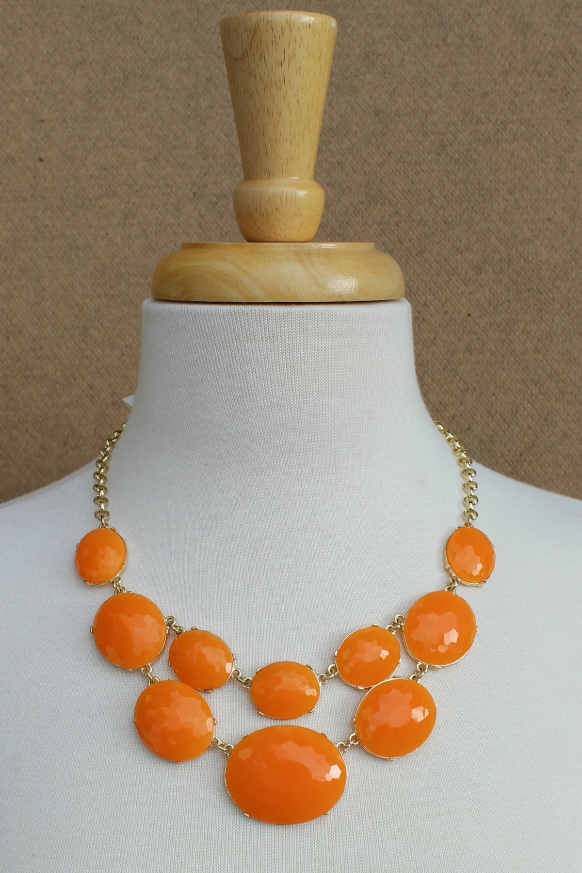 Oval Beaded Bib Necklace, Orange