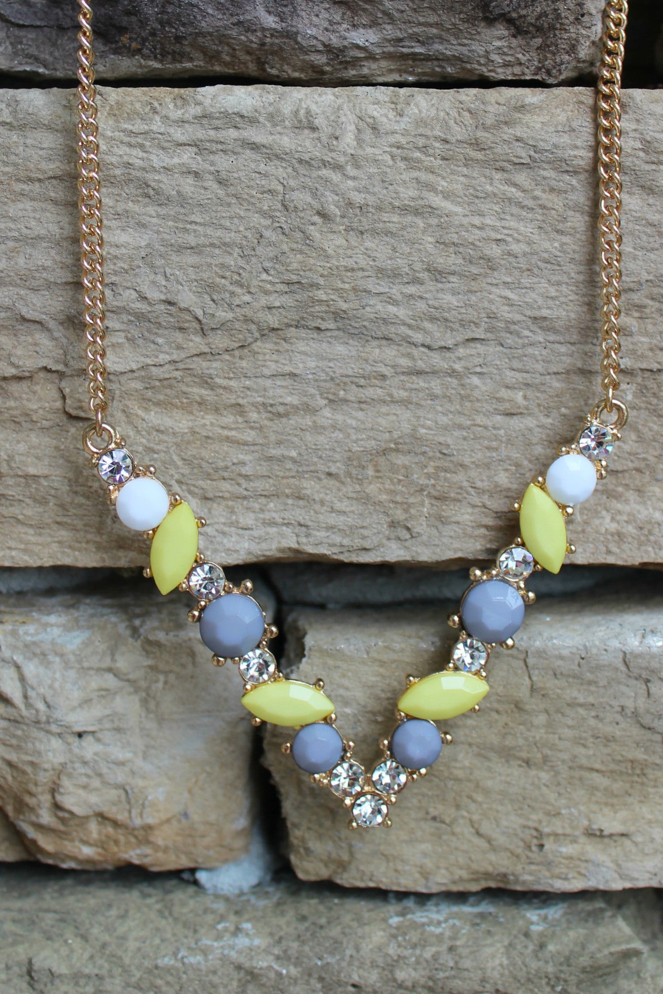 Beaded V Necklace, Yellow