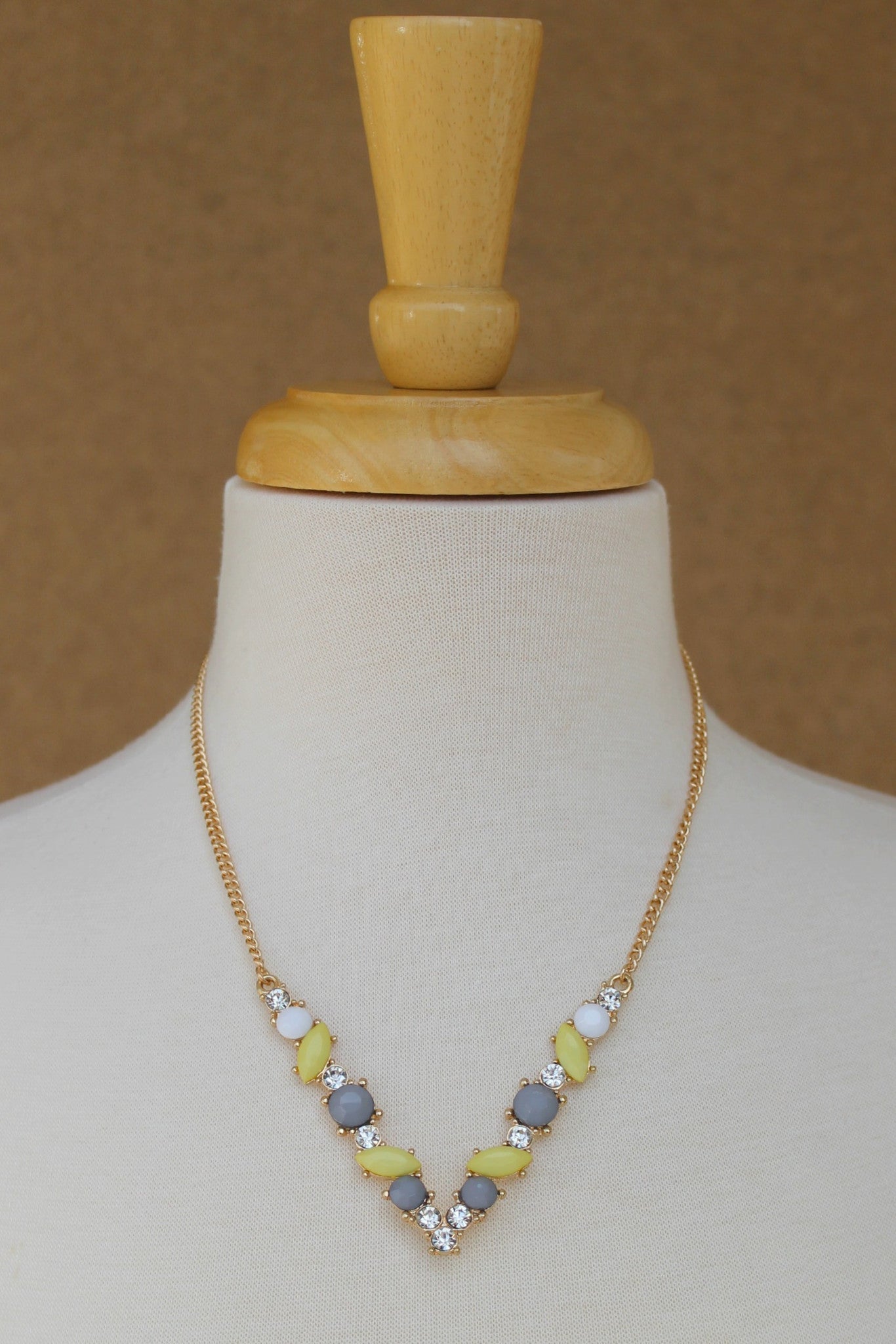 Beaded V Necklace, Yellow