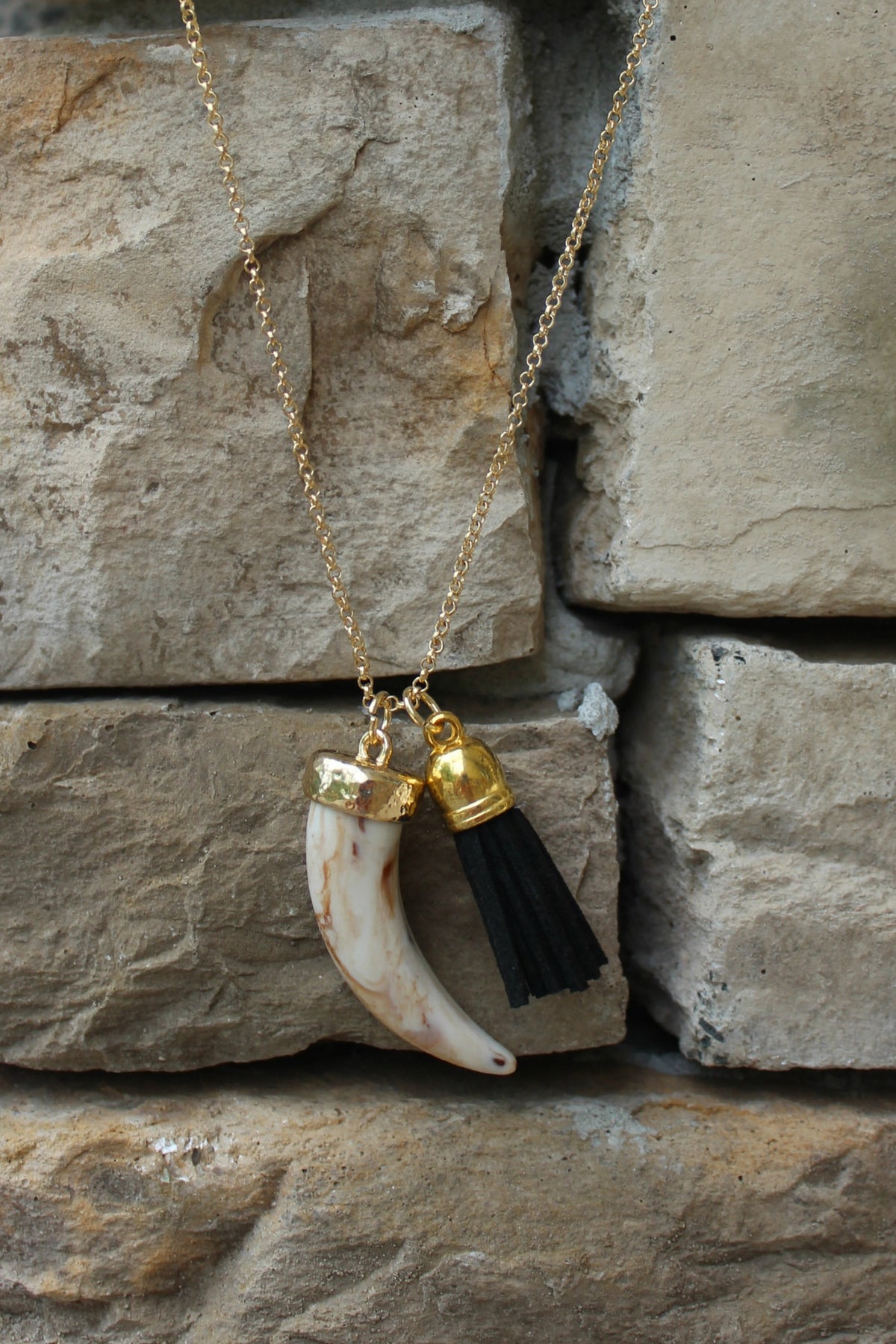 Horn and Tassel Necklace, Black
