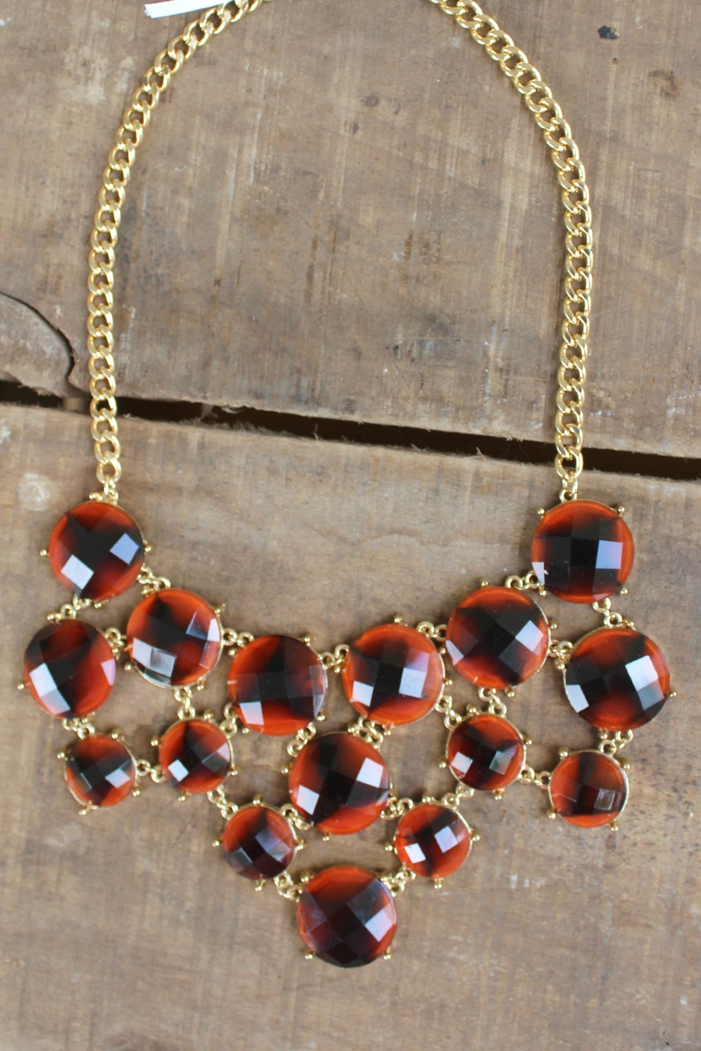 Triple Layer Bib Necklace, Tortoise
