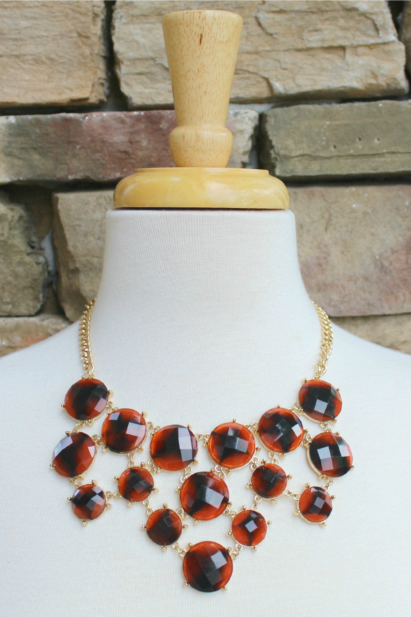 Triple Layer Bib Necklace, Tortoise