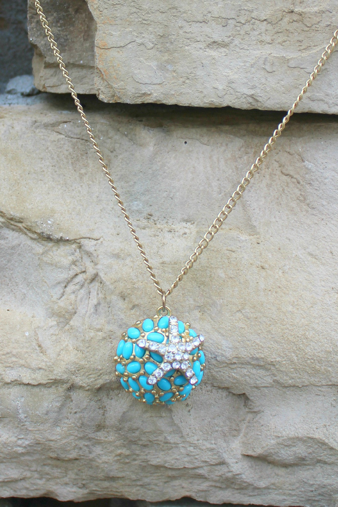 Crystal Starfish Necklace, Turquoise