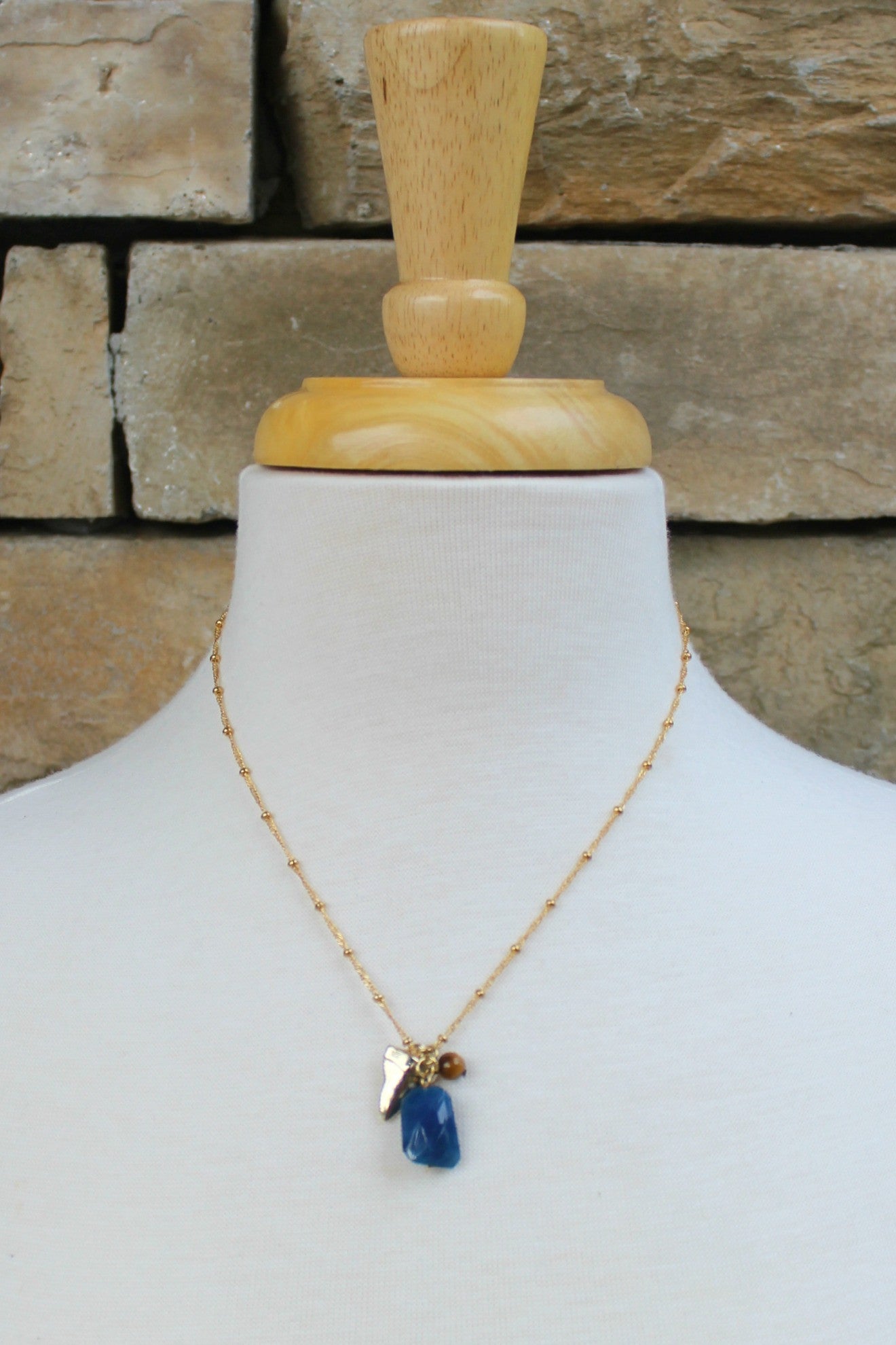 Triple Charm Necklace, Blue