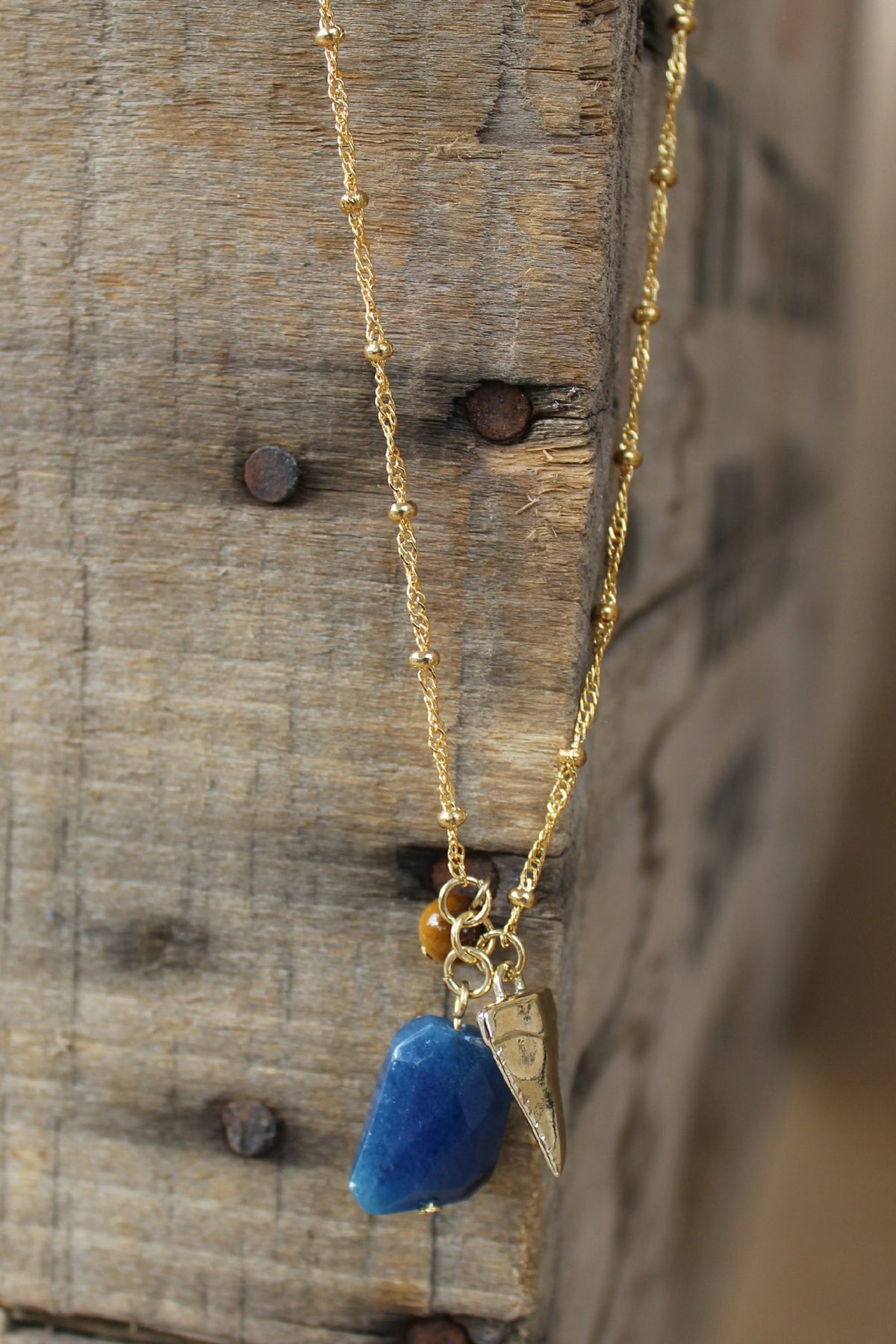 Triple Charm Necklace, Blue
