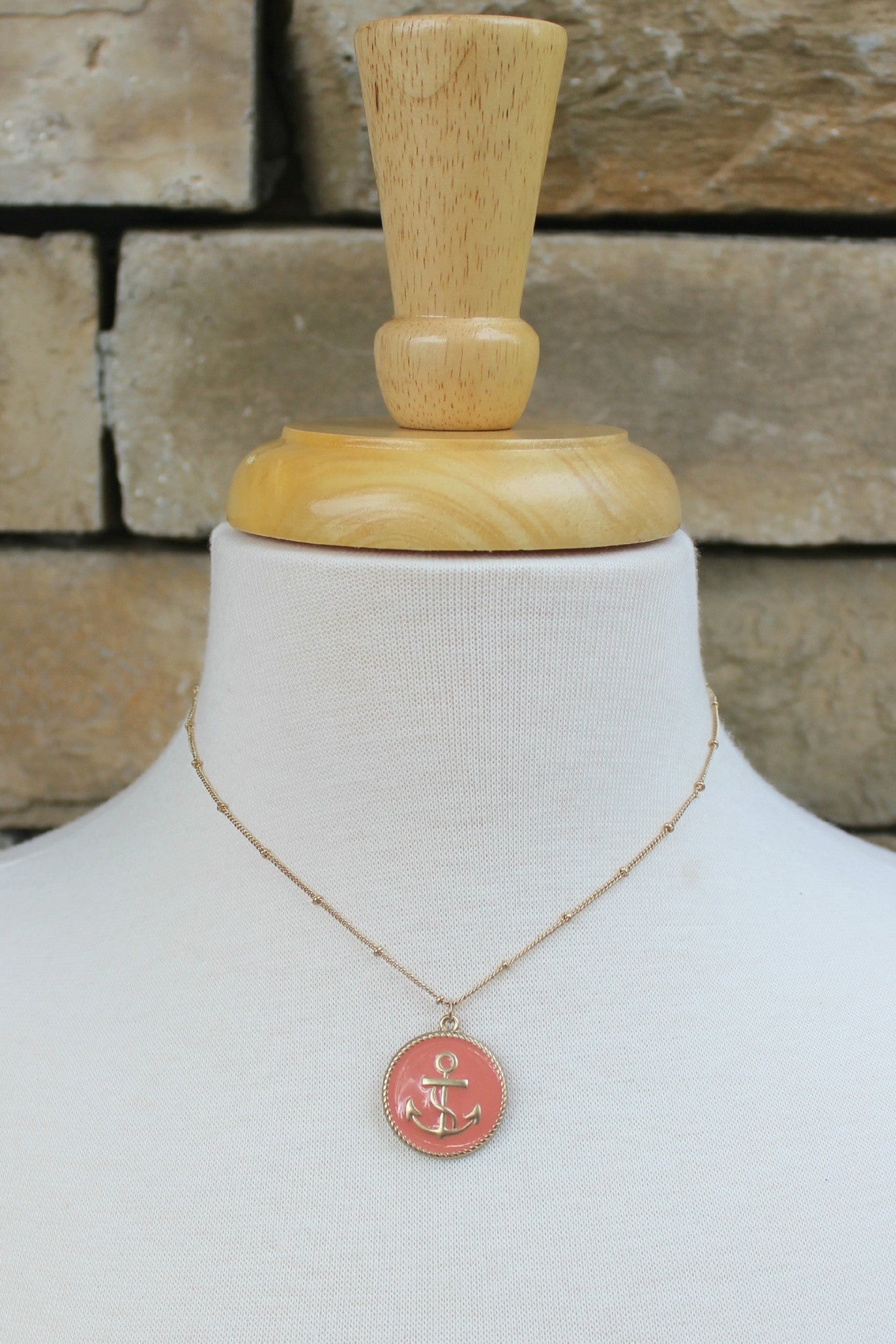 Anchor Disc Necklace, Pink