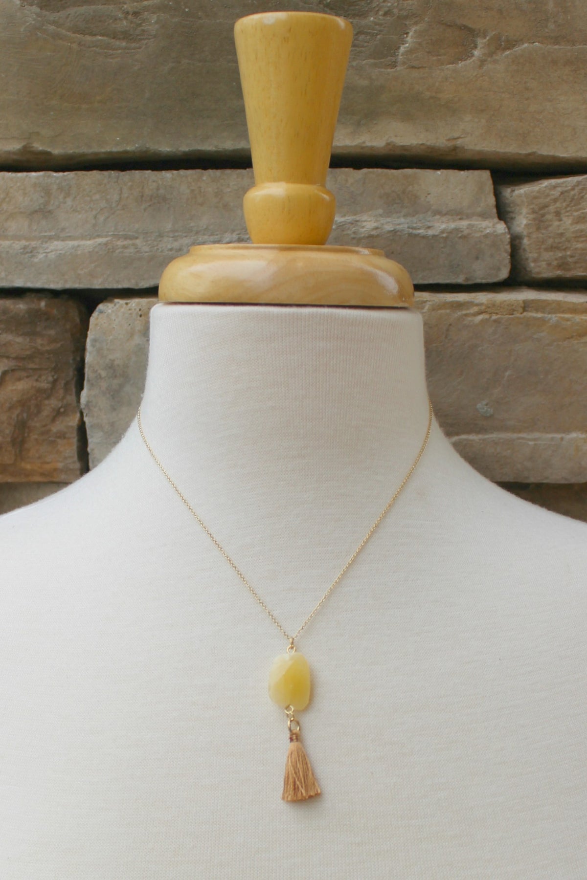 Stone and Tassel Necklace, Yellow