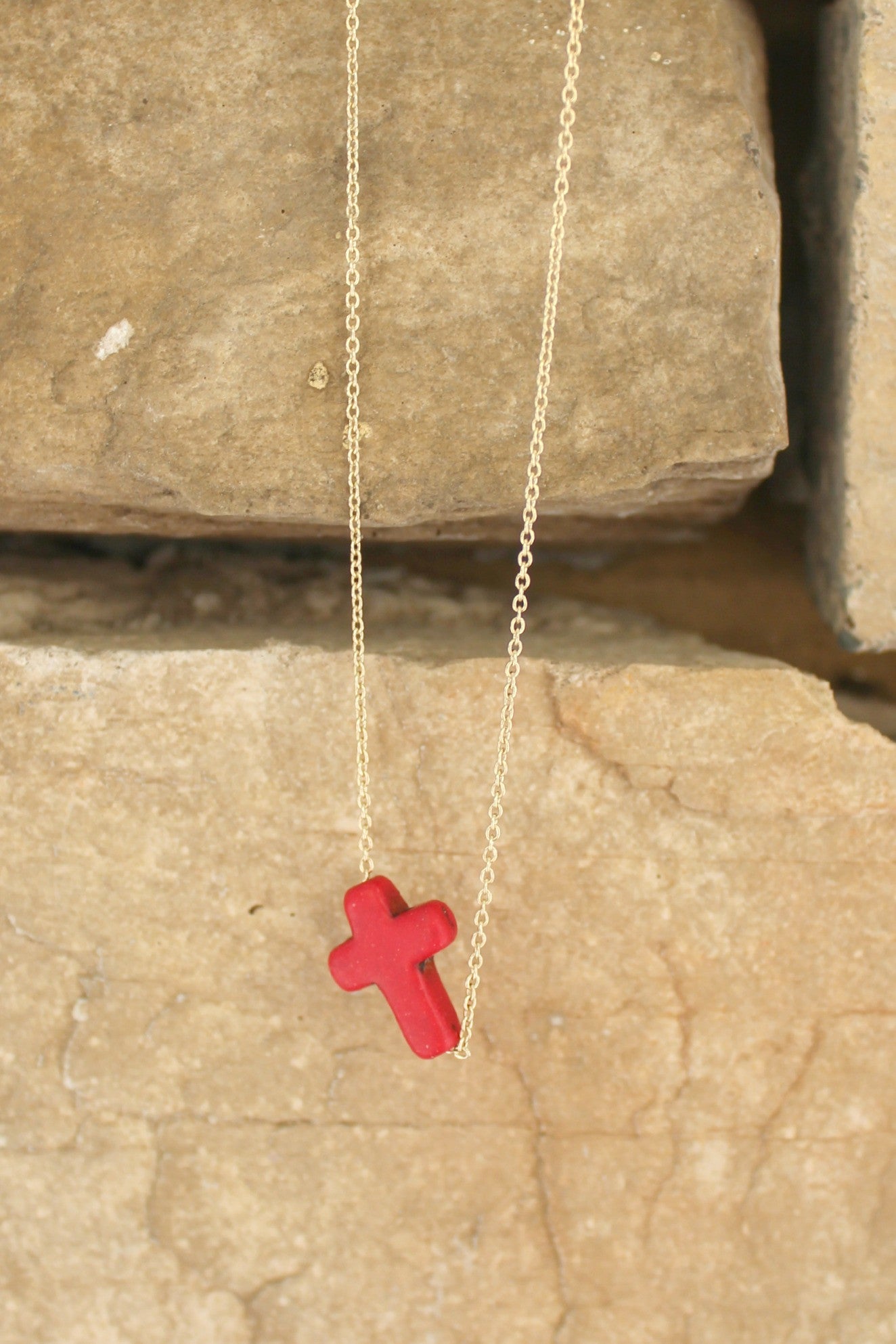 Resin Cross Necklace, Red