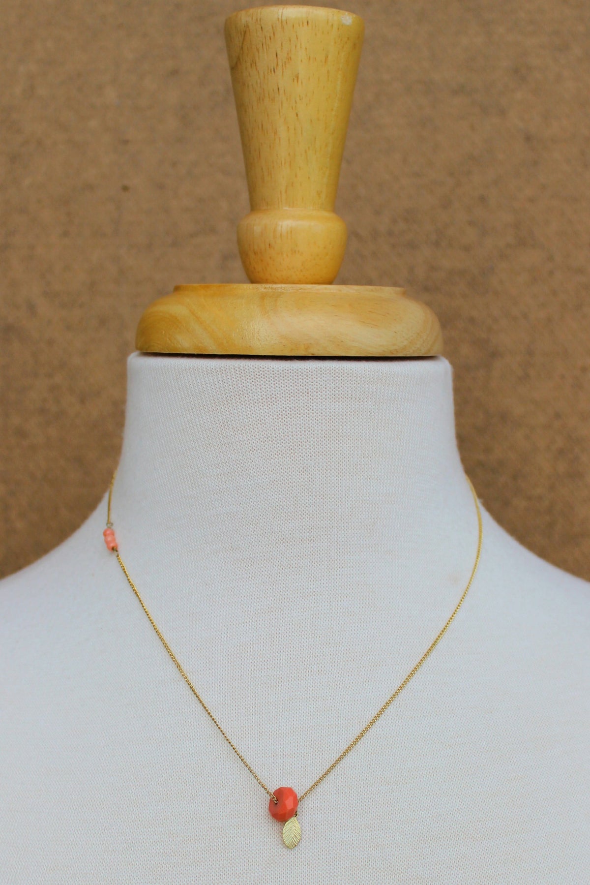 Gold Leaf Necklace, Coral